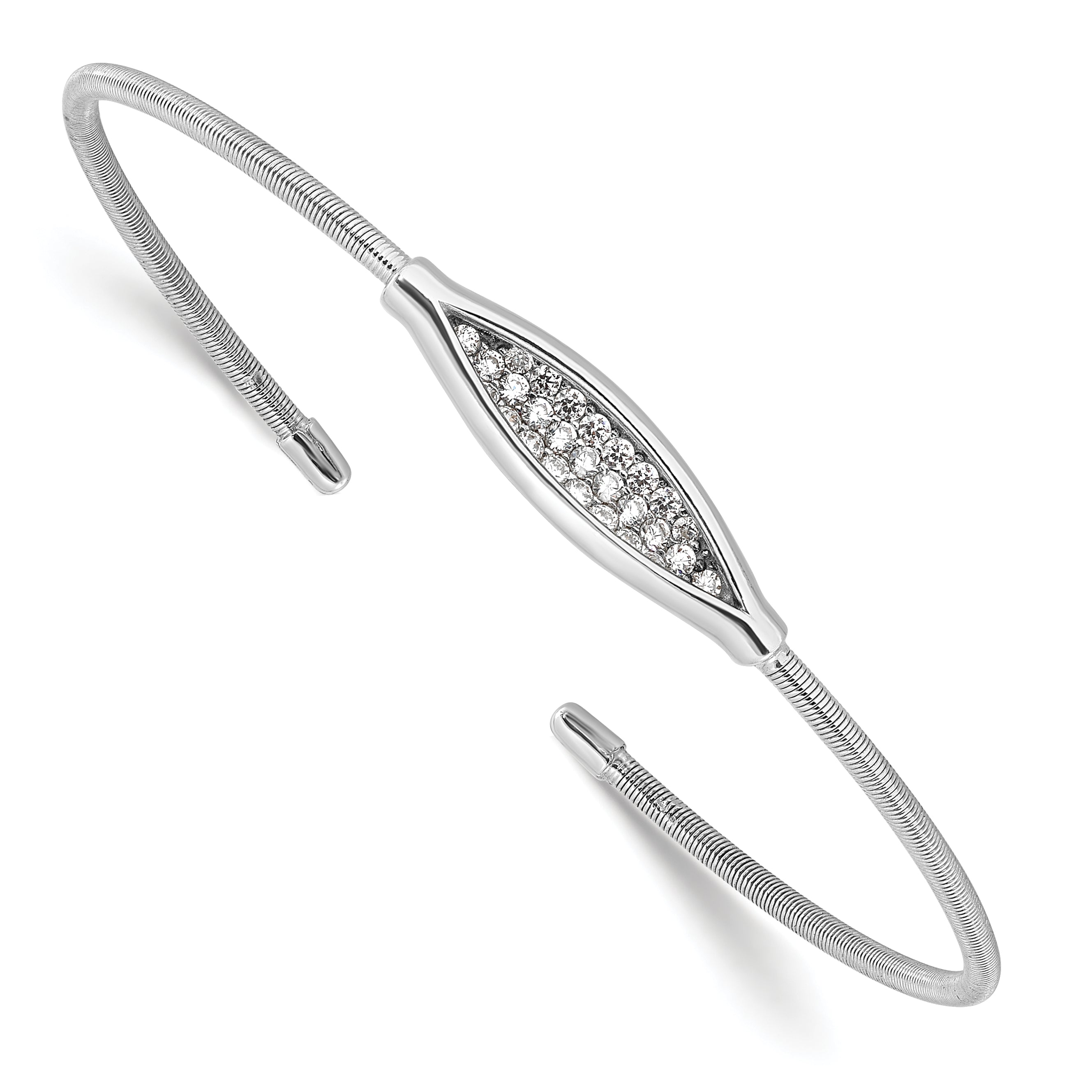 Sterling Silver Polished Rhodium-plated Textured CZ Cuff Bracelet Main image