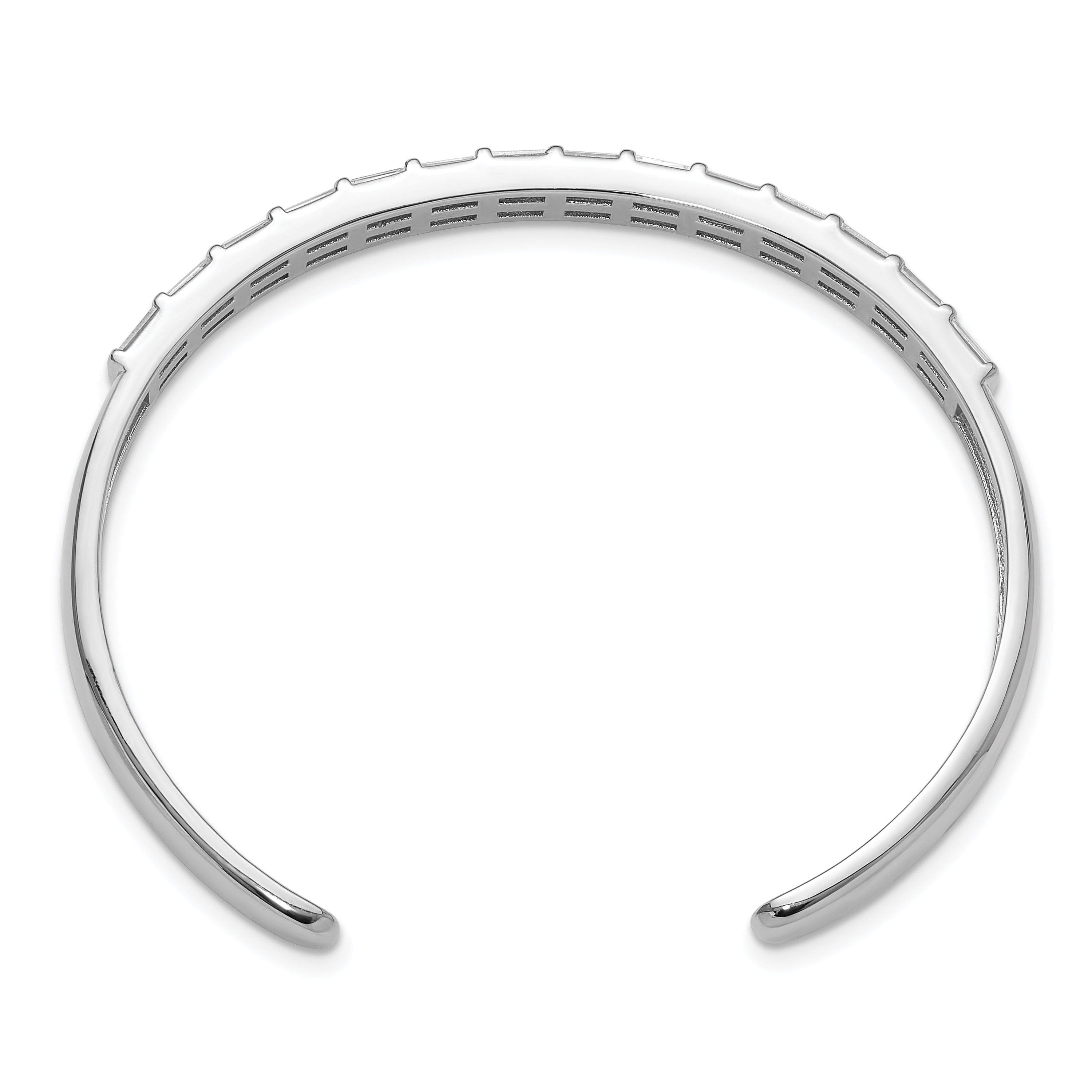 Sterling Silver Rhodium-plated Polished Baguette CZ Cuff Bangle Secondary image