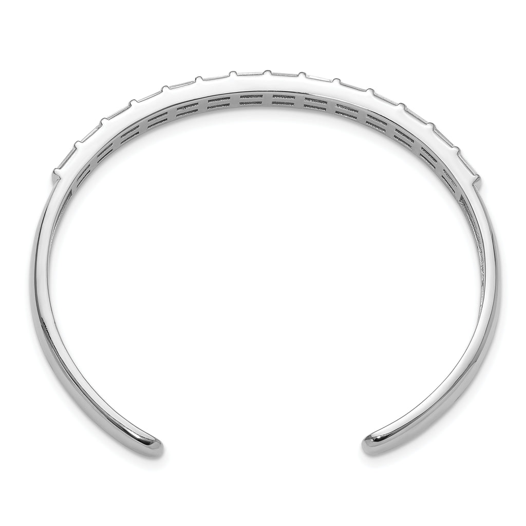 Sterling Silver Rhodium-plated Polished Baguette CZ Cuff Bangle