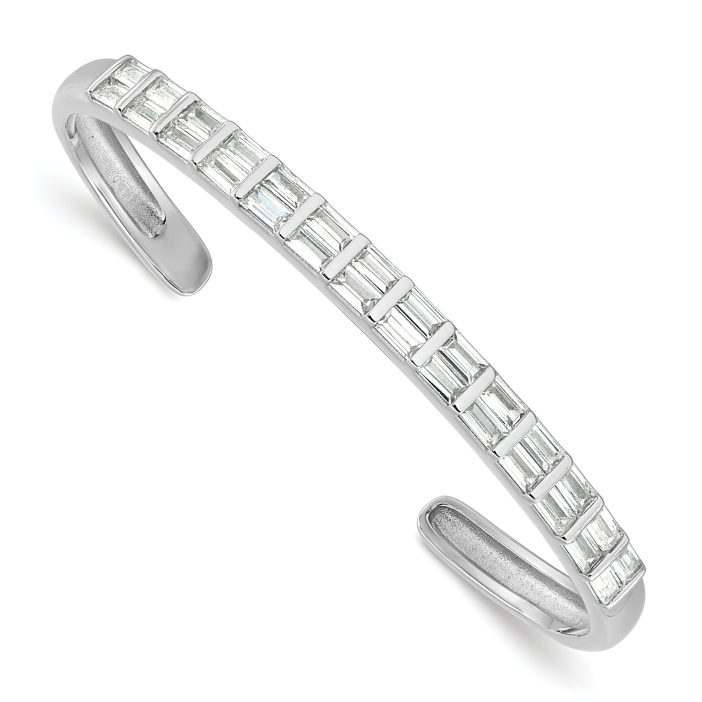 Sterling Silver Rhodium-plated Polished Baguette CZ Cuff Bangle Main image