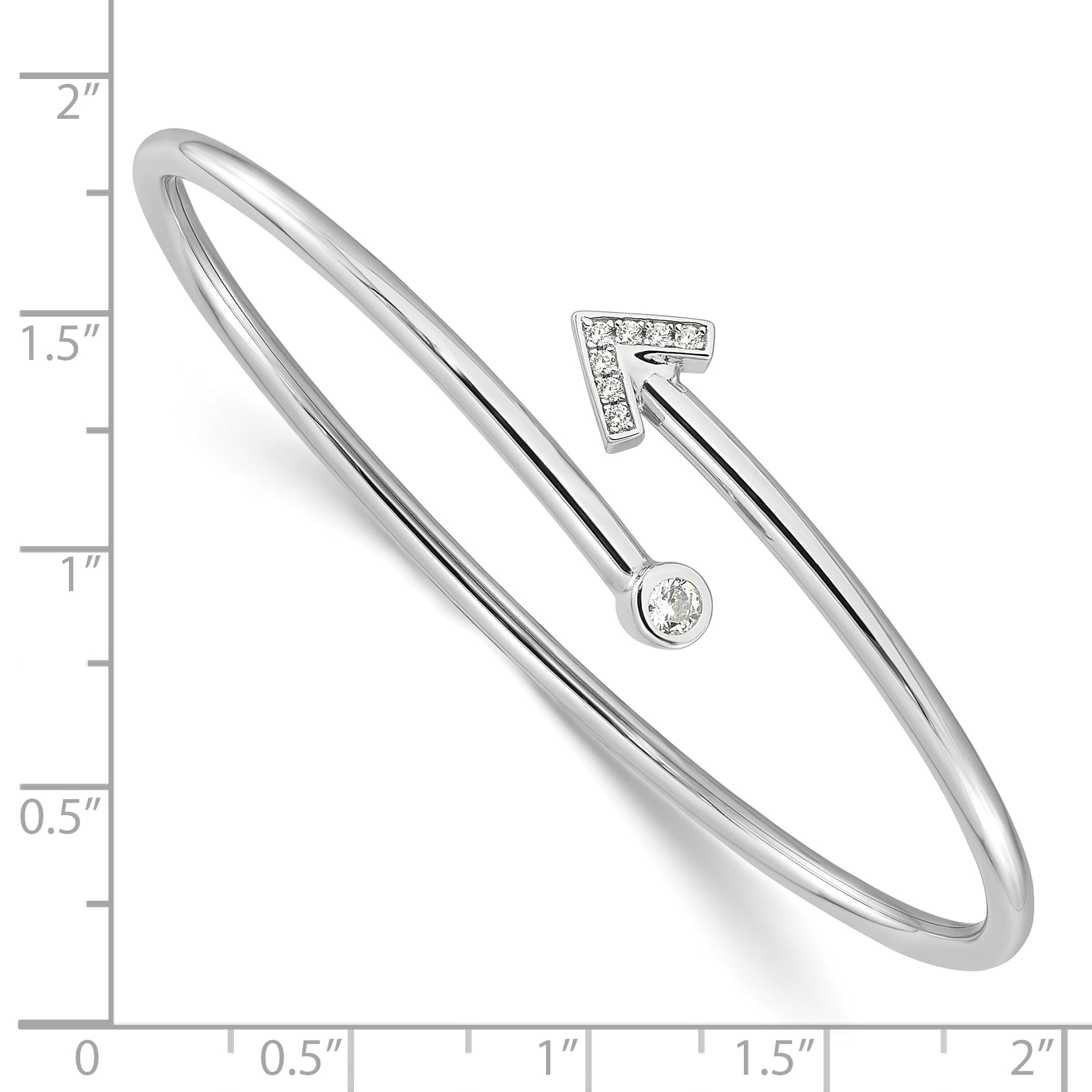 Sterling Silver Rhodium-plated CZ Arrow Flexible Cuff Bangle Bracelet