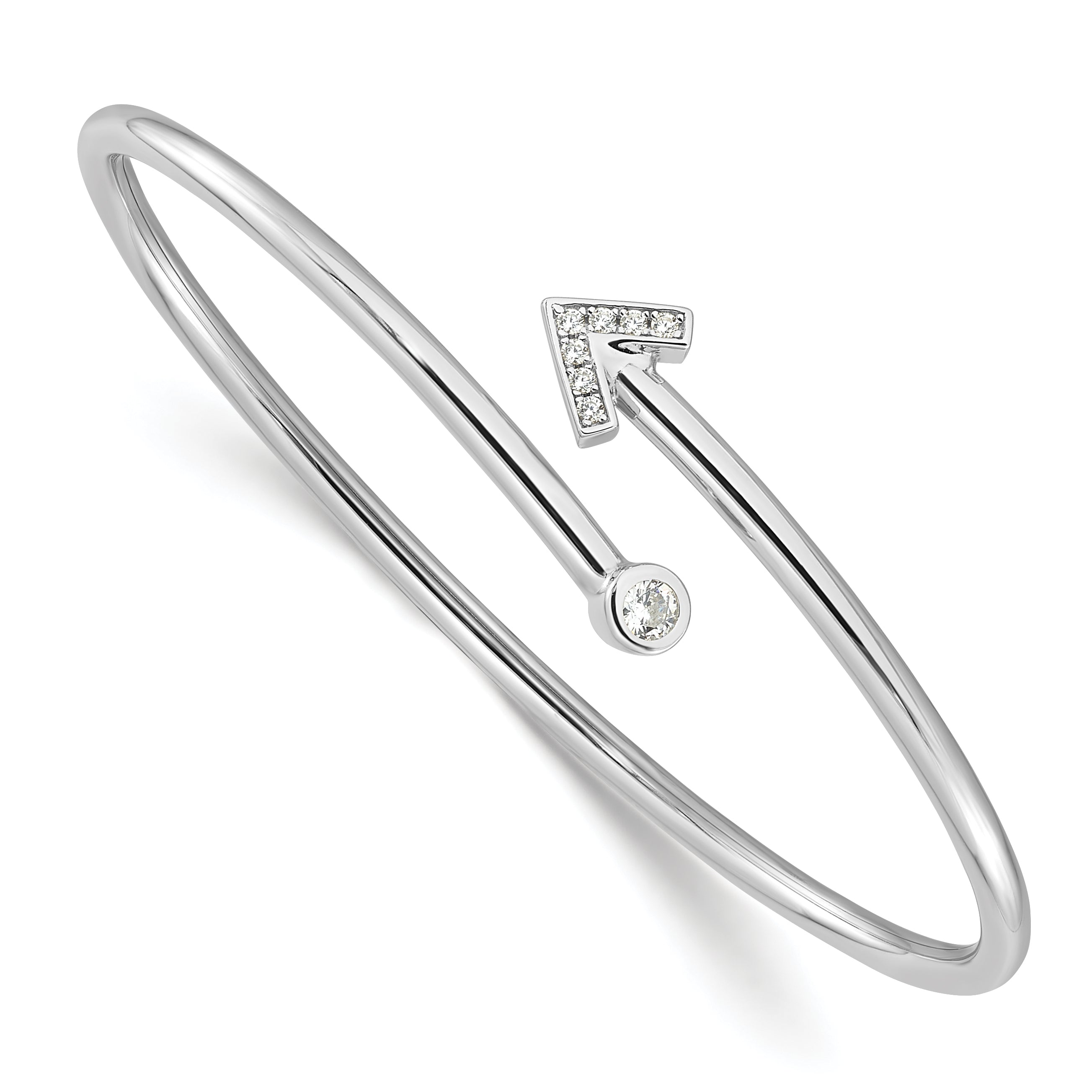 Sterling Silver Rhodium-plated CZ Arrow Flexible Cuff Bangle Bracelet Main image