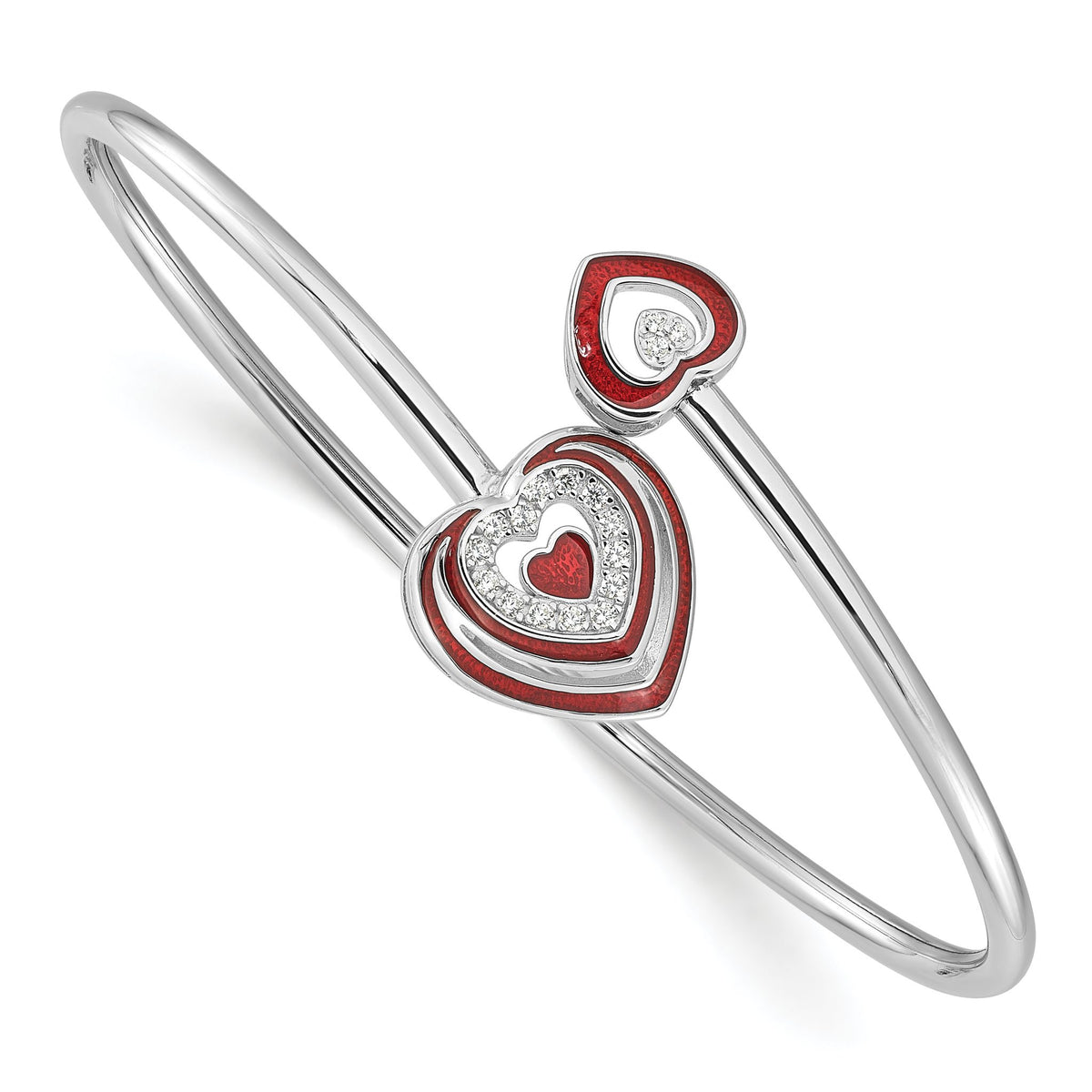Cubic Zirconia Enamel Heart Flexible Cuff Bracelet in Sterling Silver, 2.49mm - Sophia Jewelers Main image