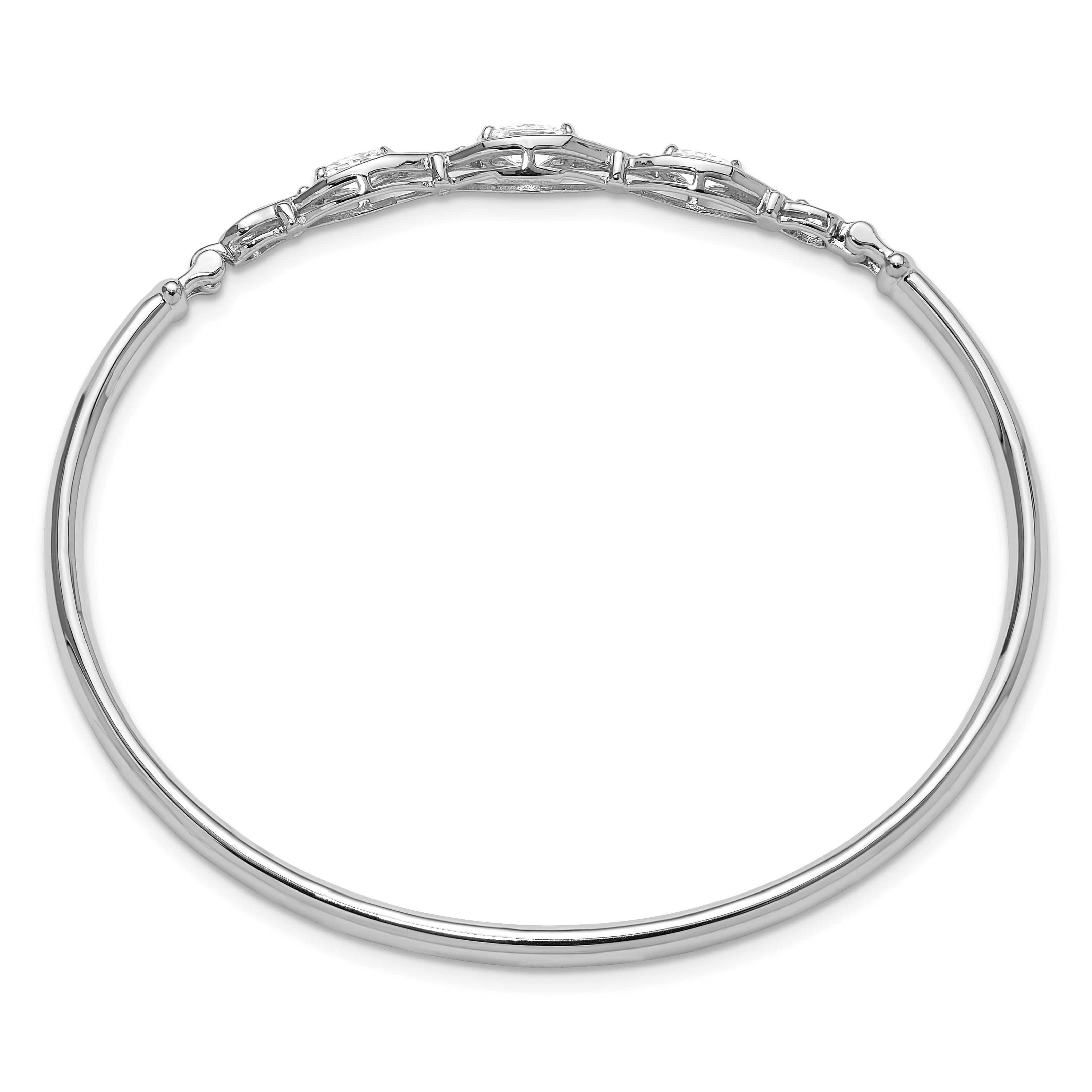Sterling Silver Rhodium-plated Polished CZ Hook Closure Bangle Bracelet Secondary image