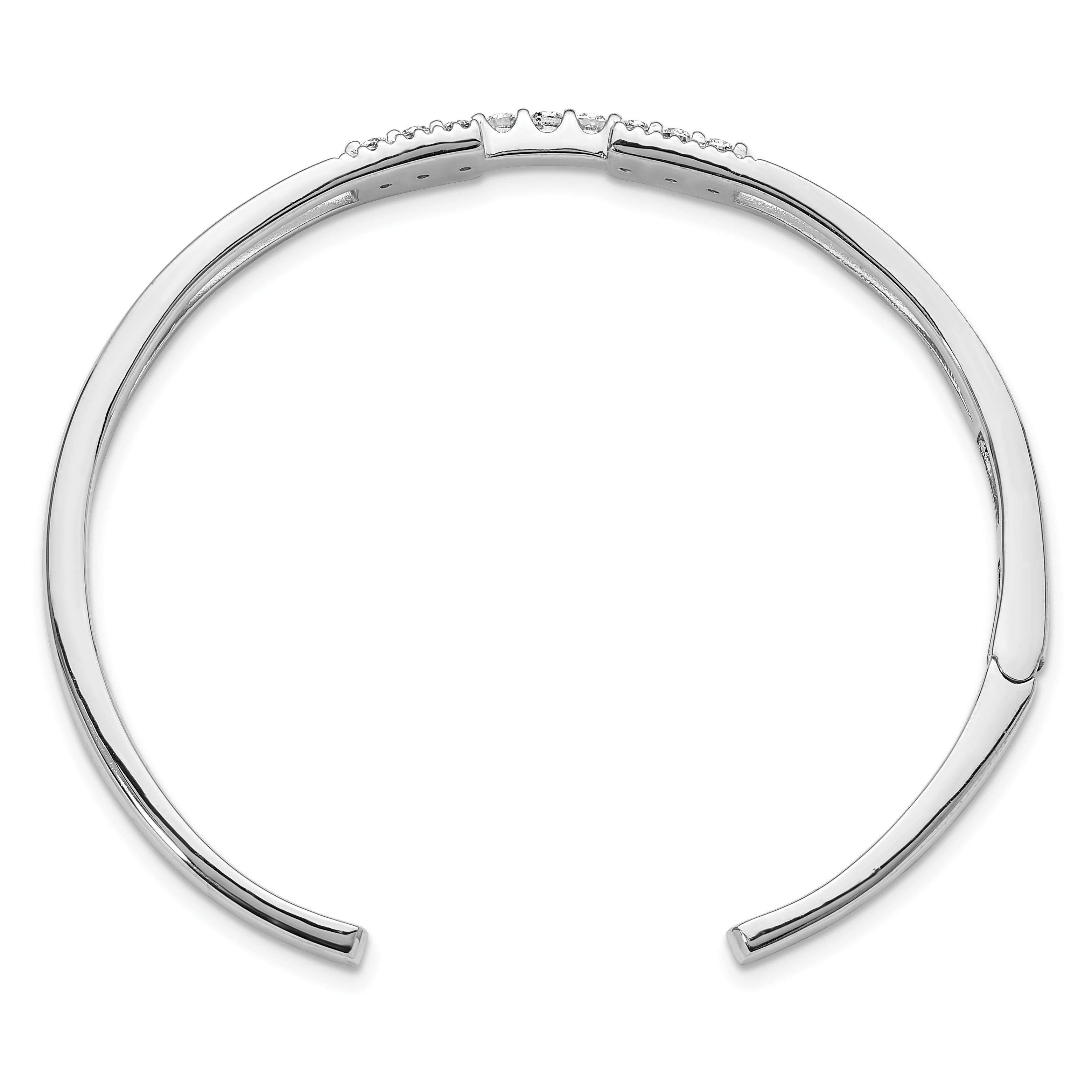 Sterling Silver Rhodium-plated Polished CZ Cuff with Hinge Bangle Bracelet Secondary image
