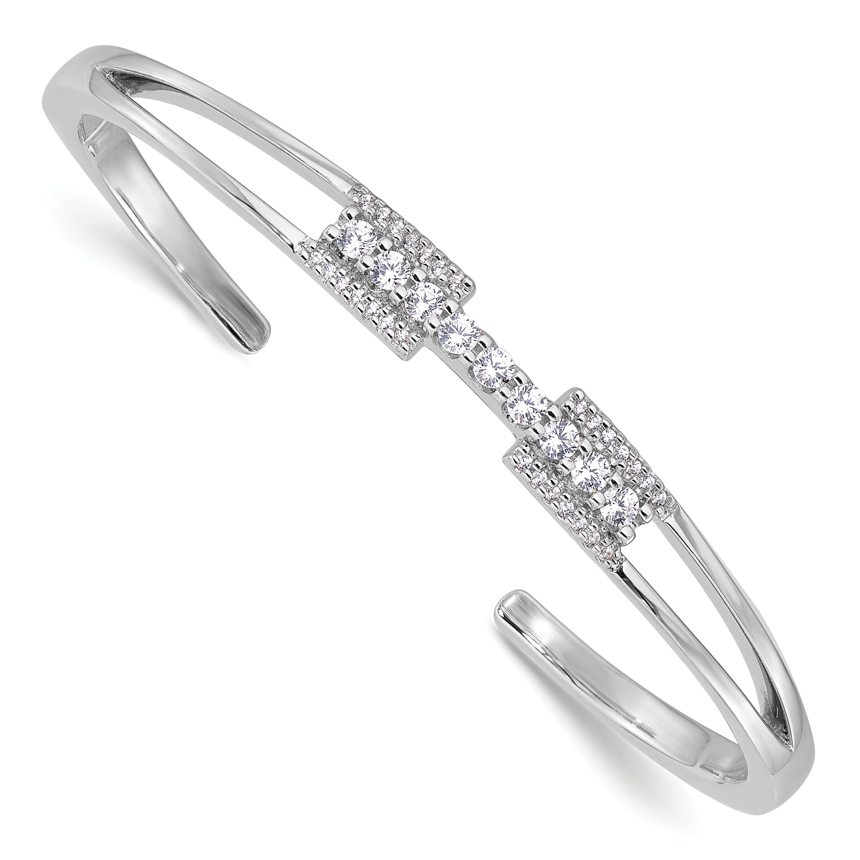 Sterling Silver Rhodium-plated Polished CZ Cuff with Hinge Bangle Bracelet Main image