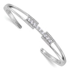 Sterling Silver Rhodium-plated Polished CZ Cuff with Hinge Bangle Bracelet