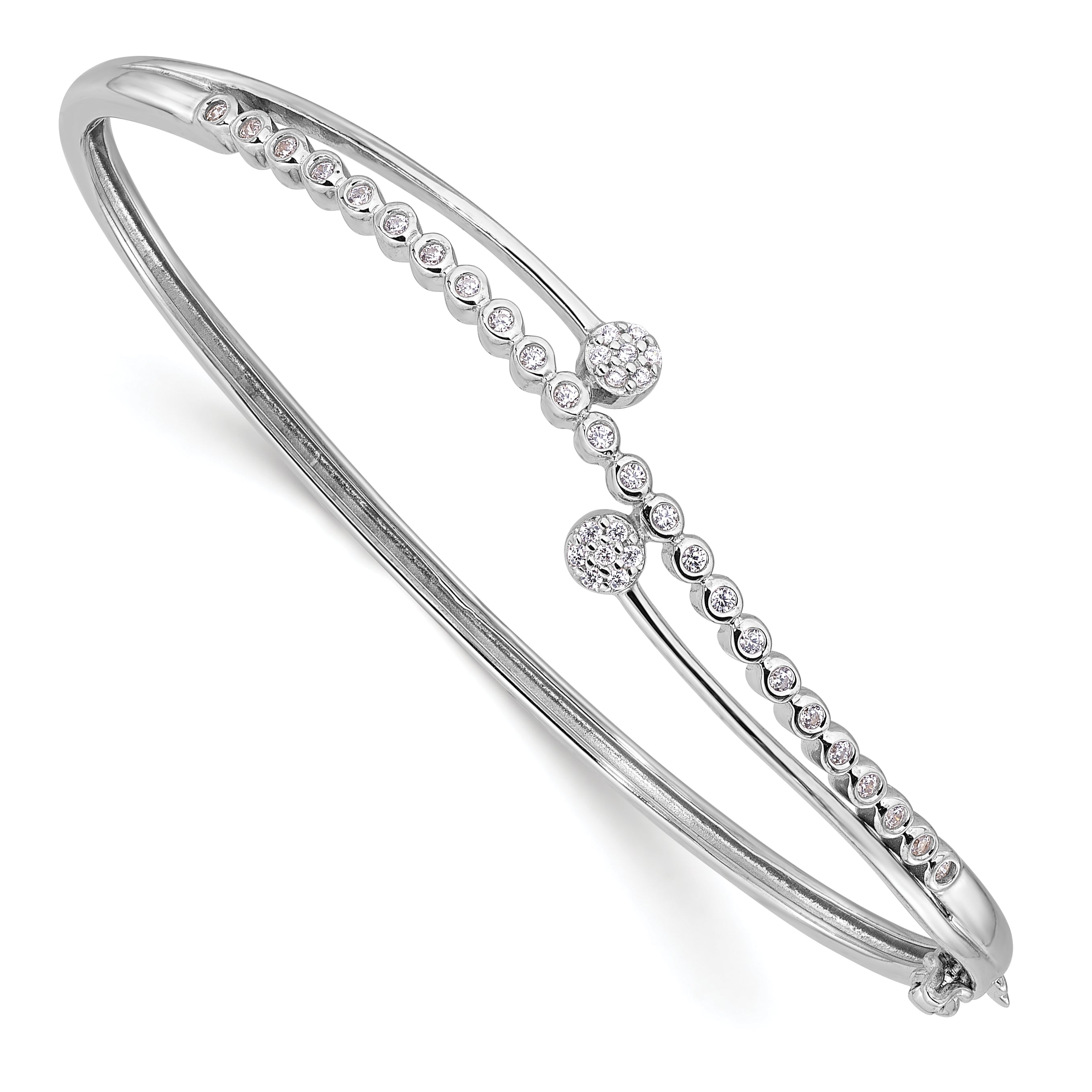 Sterling Silver Rhodium-plated Polished CZ Hinged Bangle Bracelet Main image