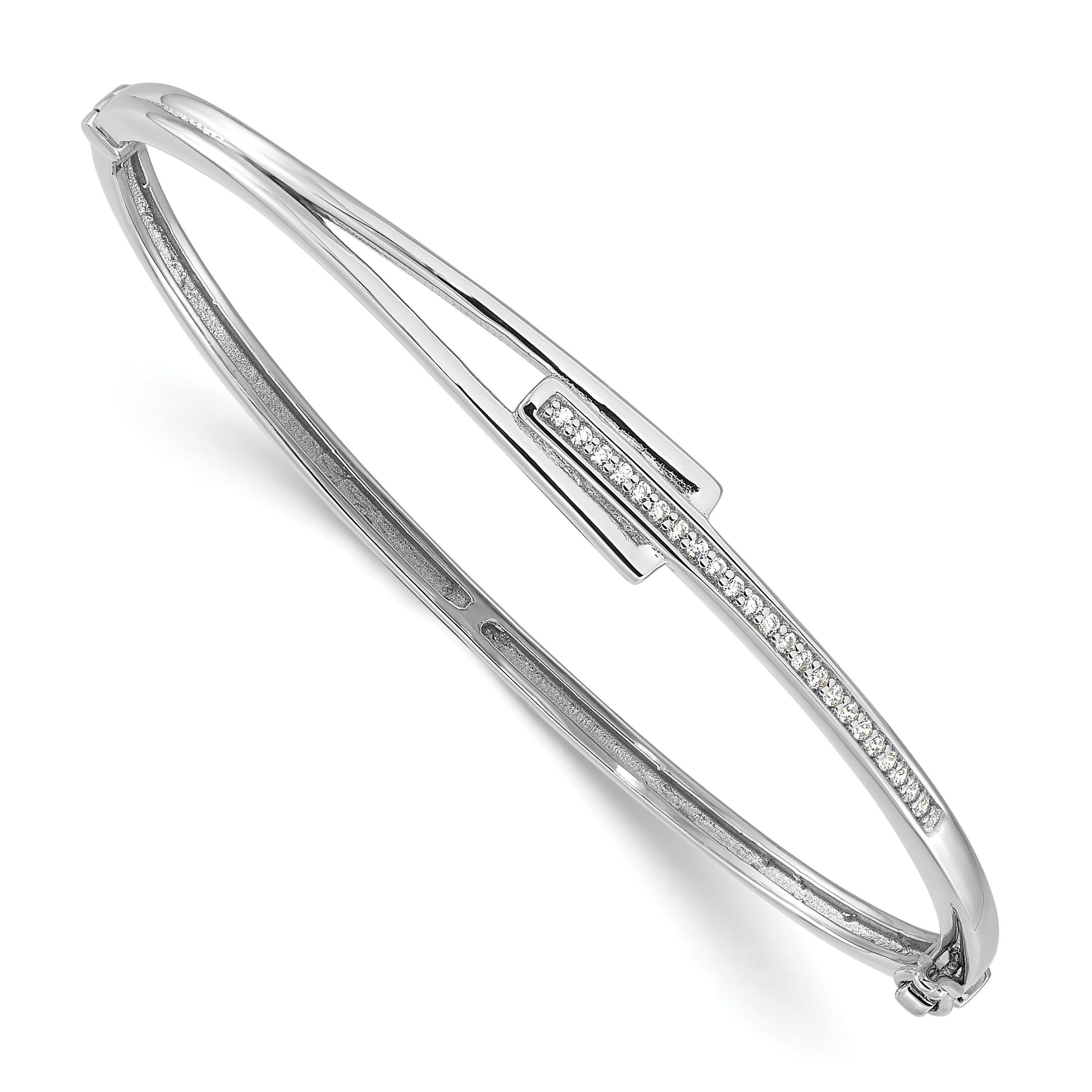 Sterling Silver Rhodium-plated Polished Fancy CZ Hinged Bangle Main image