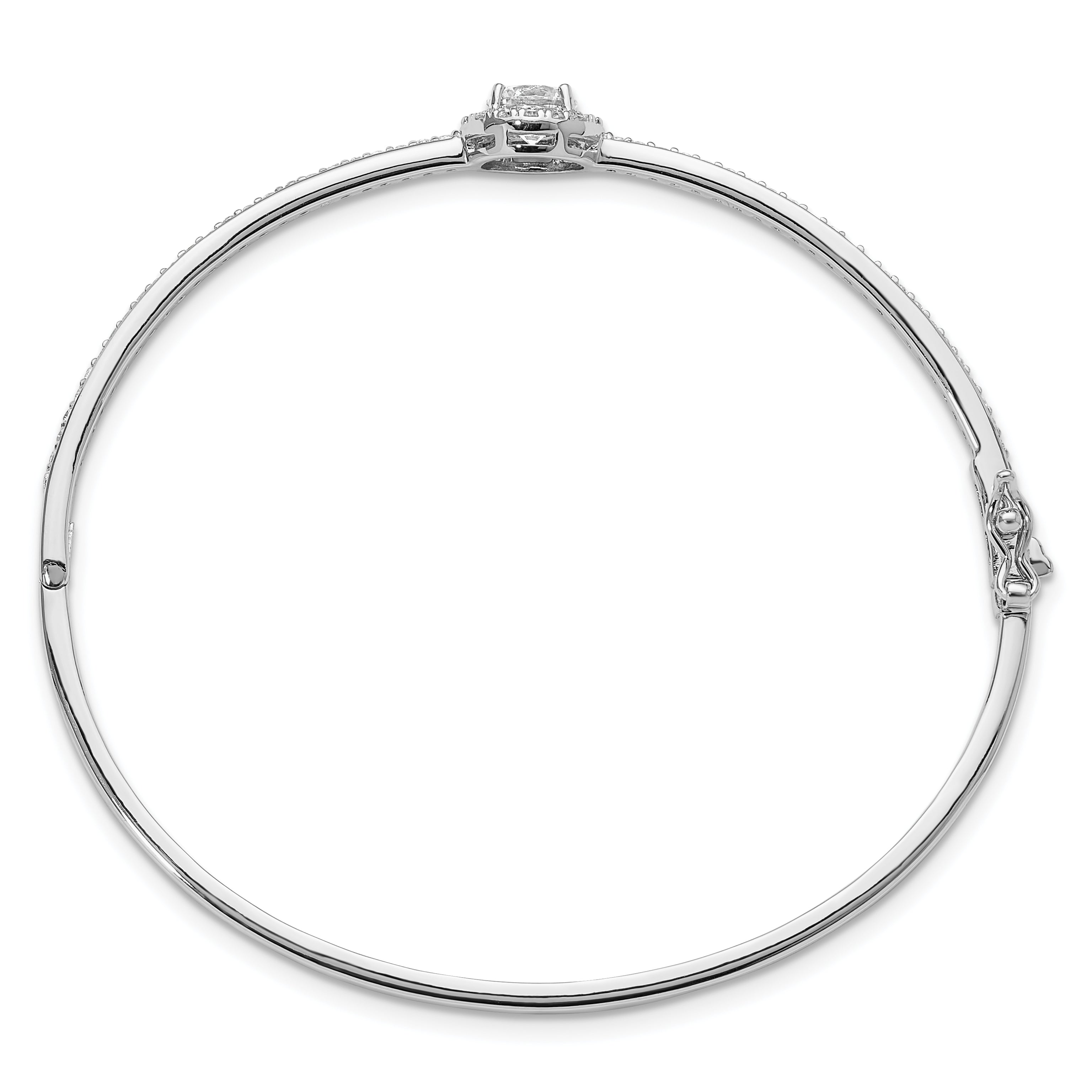 Sterling Silver Rhodium-plated Polished CZ Hinged Bangle Bracelet Secondary image