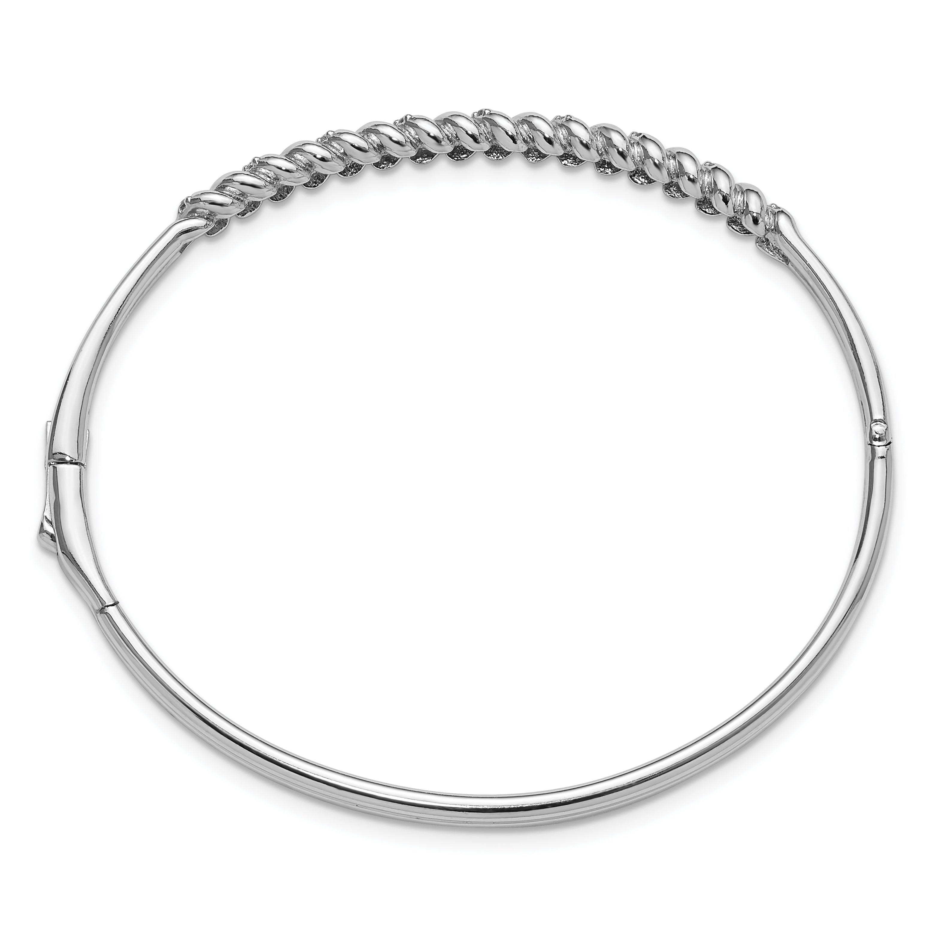 Sterling Silver Rhodium-plated Twist Pattern Hinged CZ Bangle Bracelet Secondary image