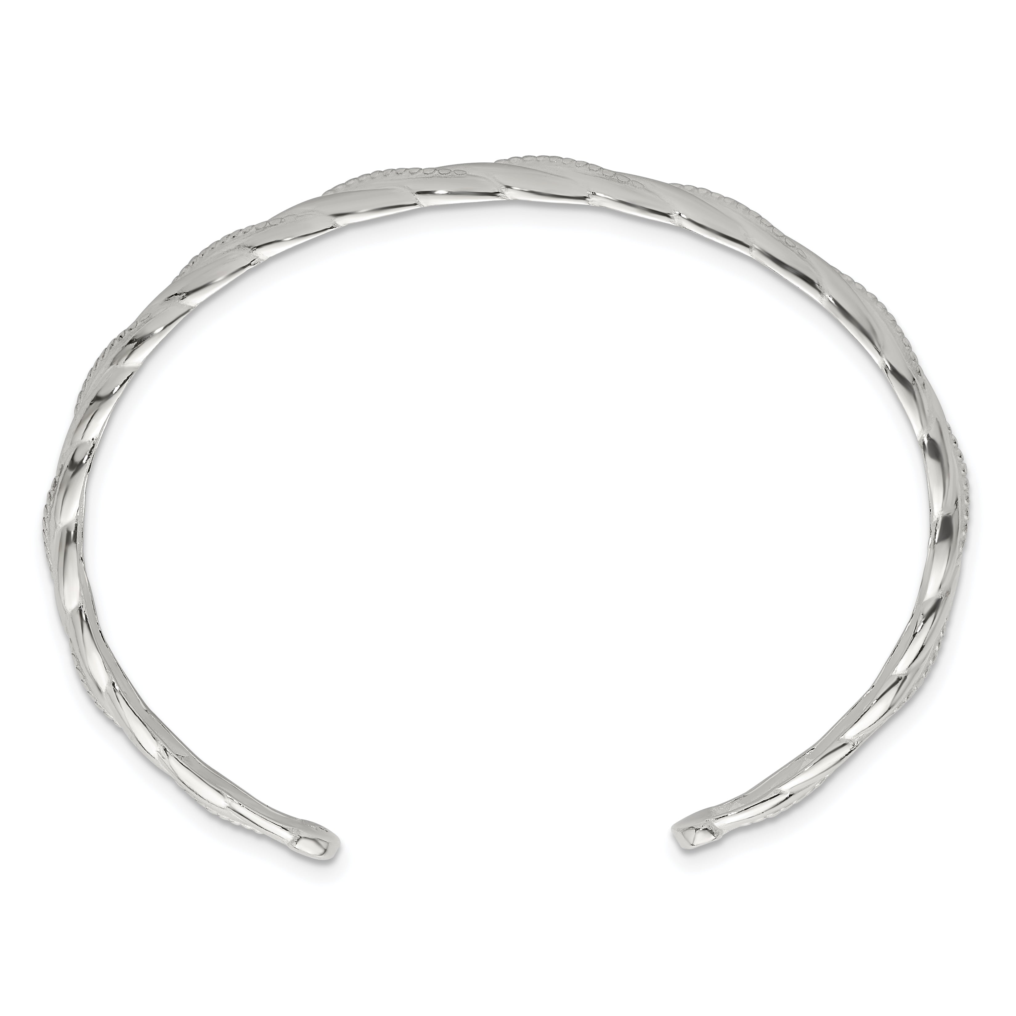 Sterling Silver Polished and Textured Twisted Cuff Bangle Bracelet