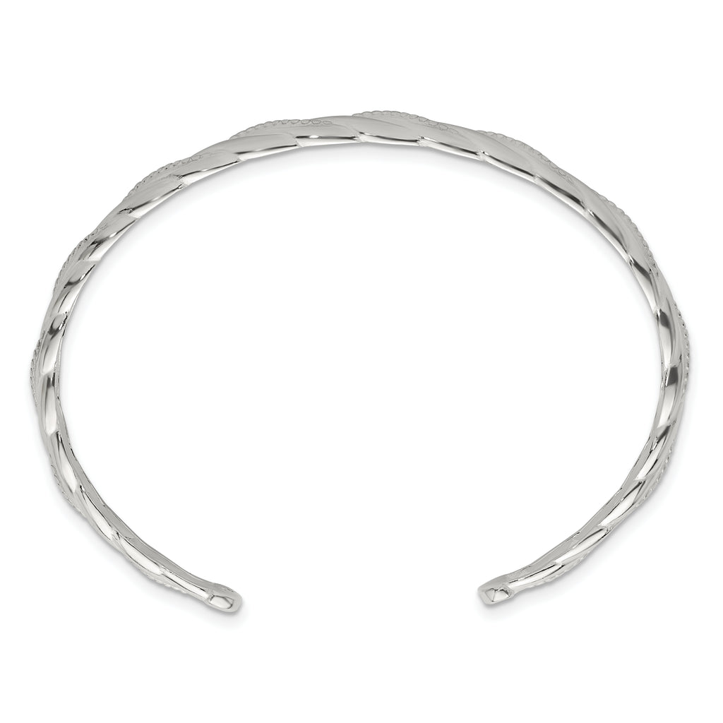Sterling Silver Polished and Textured Twisted Cuff Bangle Bracelet
