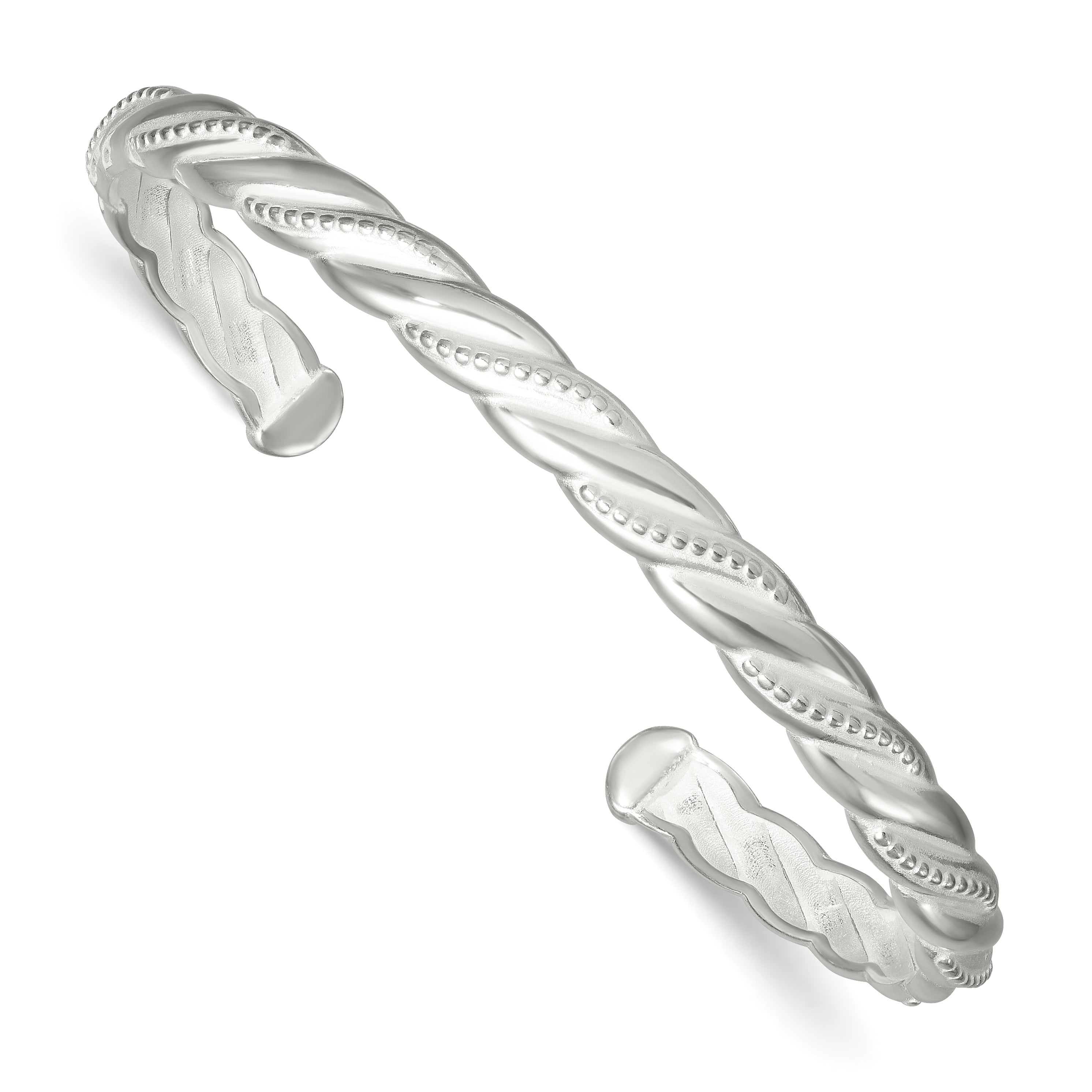 Sterling Silver Polished and Textured Twisted Cuff Bangle Bracelet Main image