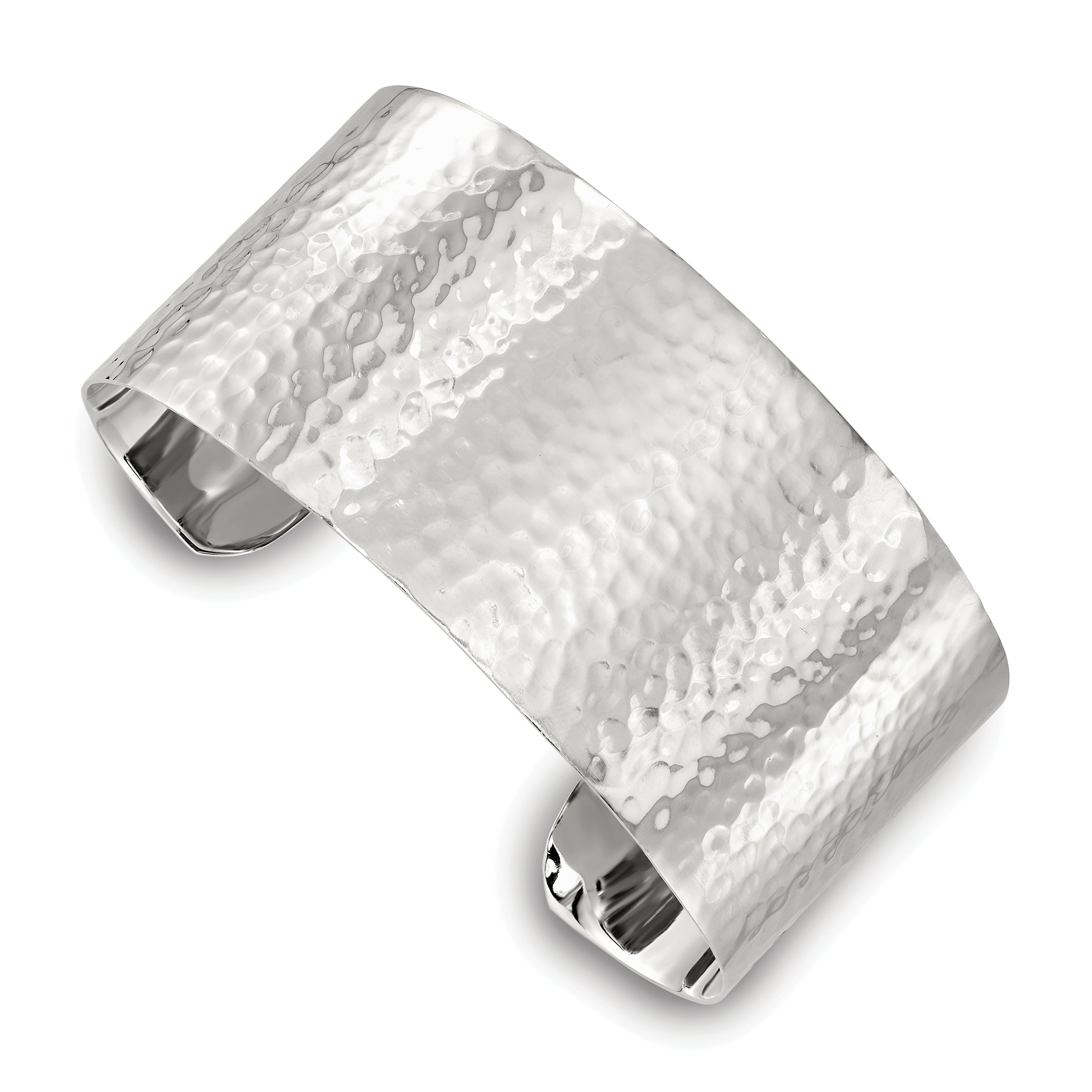 Sterling Silver Polished 30mm Flat Hammered Cuff Bangle Main image