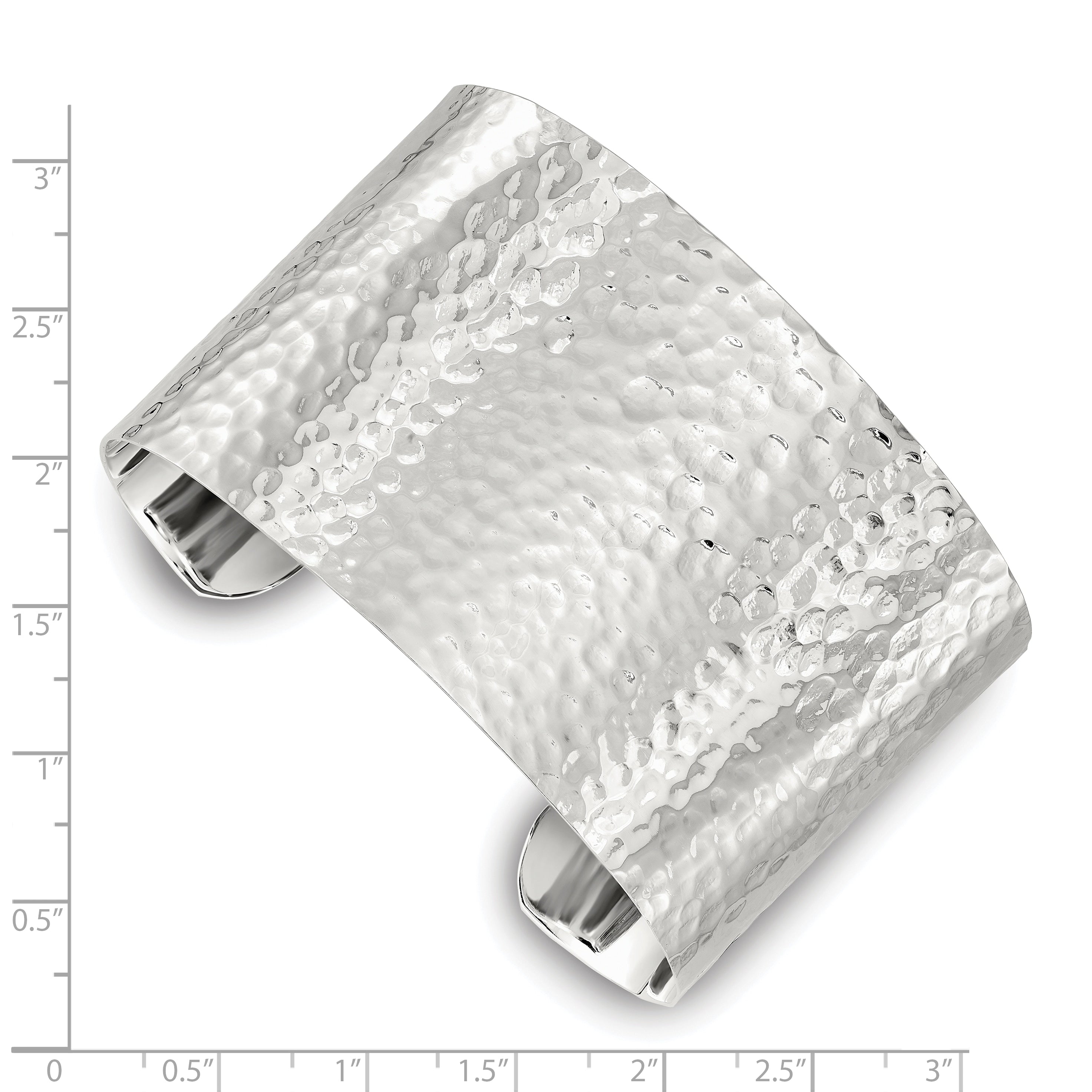Sterling Silver Polished 40mm Flat Hammered Cuff Bangle