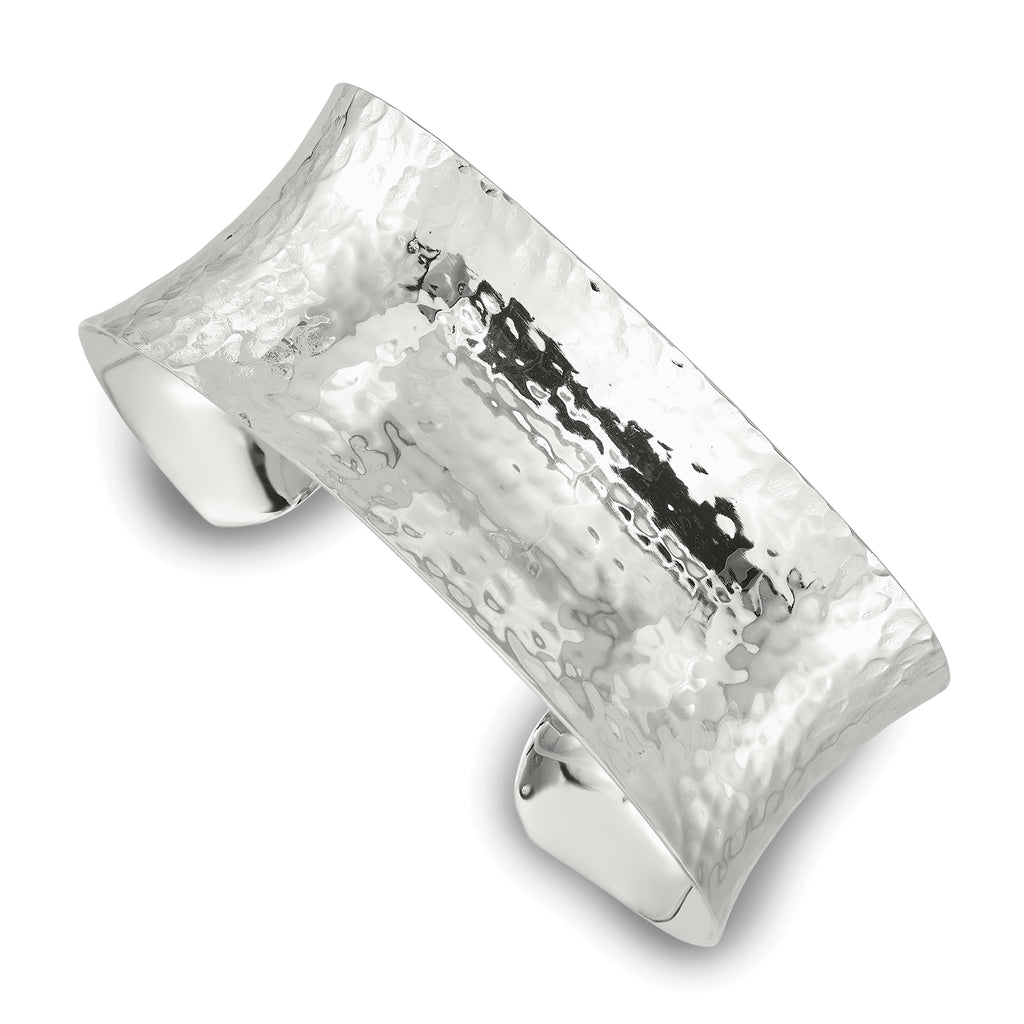 Sterling Silver Polished 25mm Concave Hammered Cuff Bangle