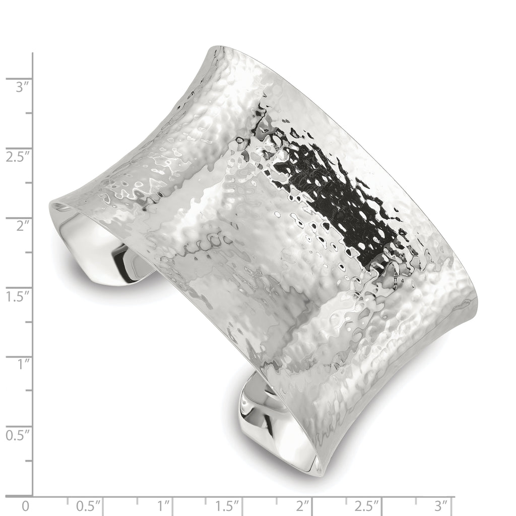 Sterling Silver Polished 40mm Concave Hammered Cuff Bangle