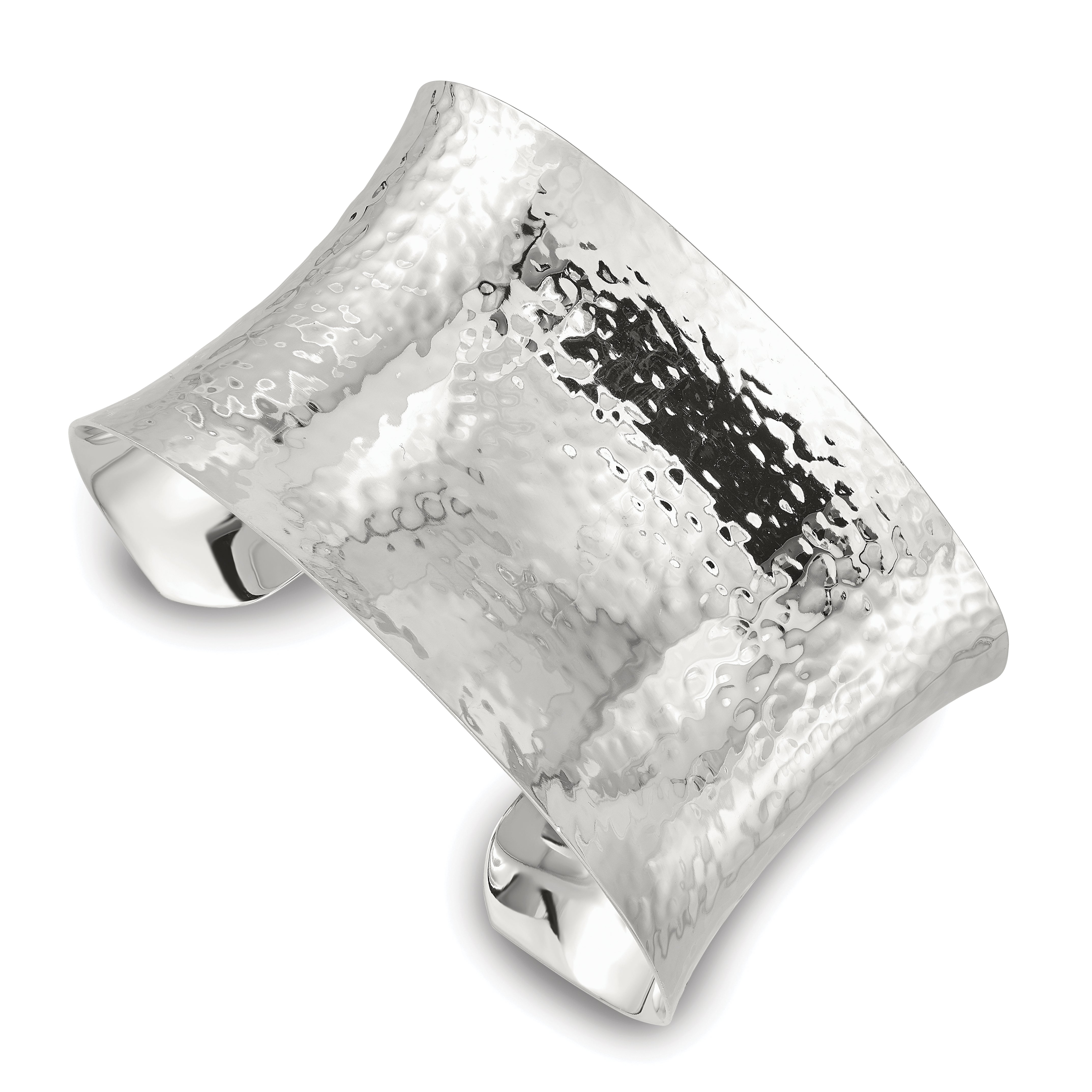 Sterling Silver Polished 40mm Concave Hammered Cuff Bangle Main image