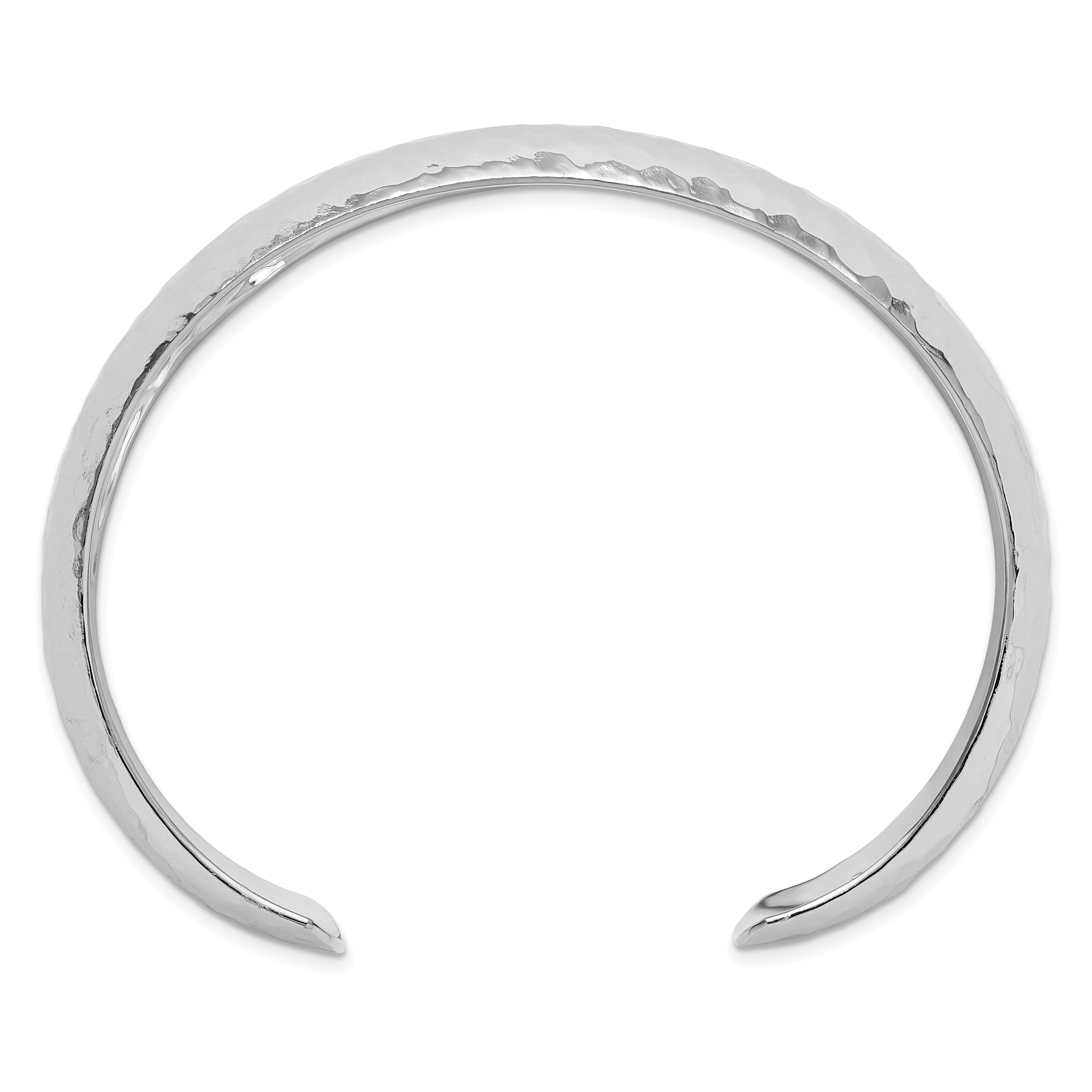 Sterling Silver Polished 15mm Domed Hammered Cuff Bangle Secondary image