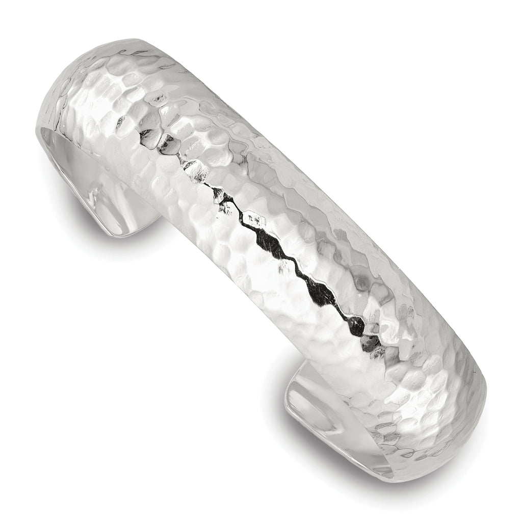 Sterling Silver Polished 15mm Domed Hammered Cuff Bangle