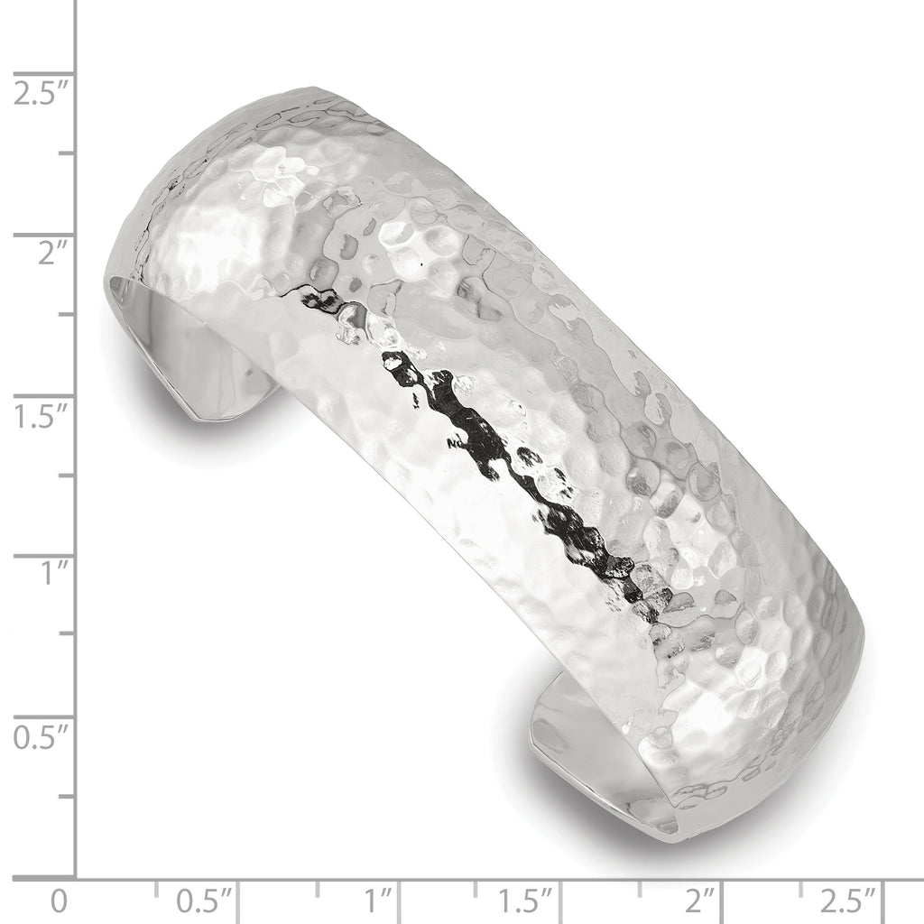 Sterling Silver Polished 20mm Domed Hammered Cuff Bangle