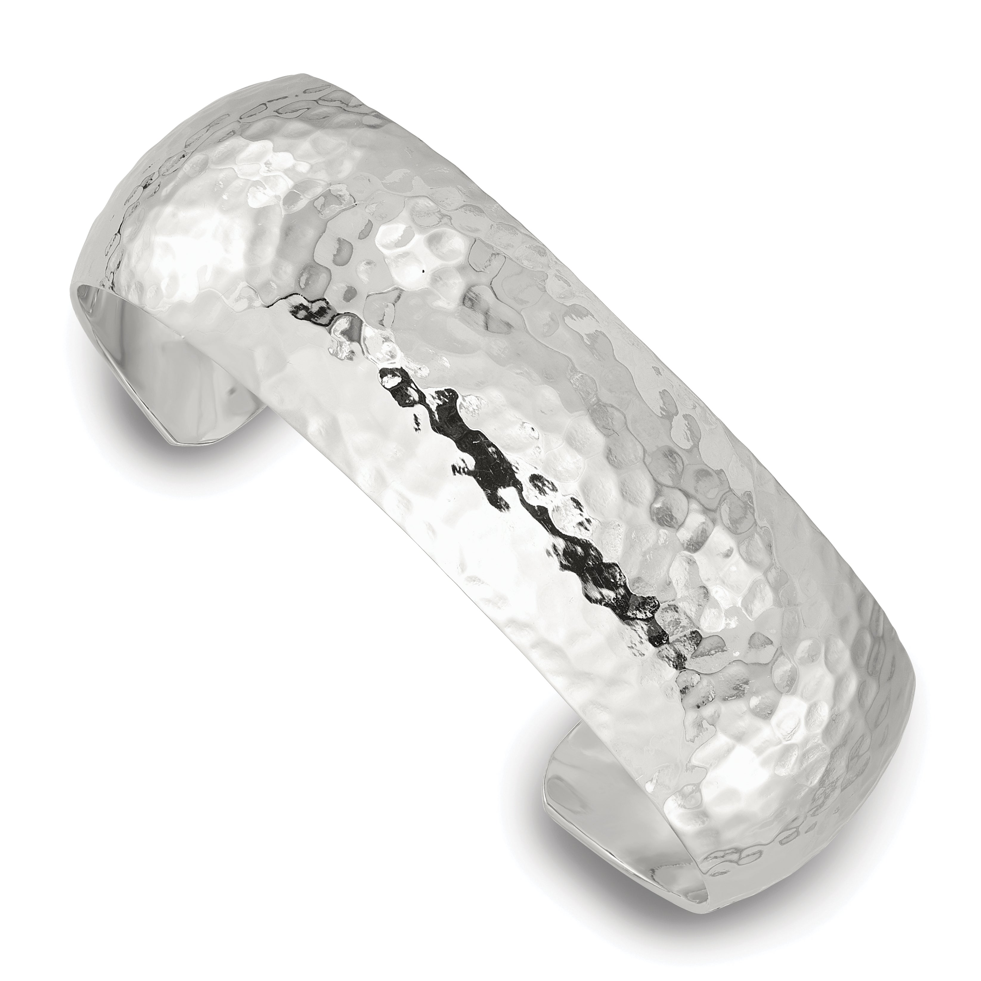 Sterling Silver Polished 20mm Domed Hammered Cuff Bangle Main image