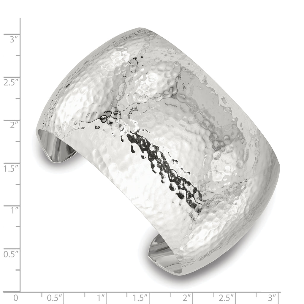 Sterling Silver Polished 40mm Domed Hammered Cuff Bangle