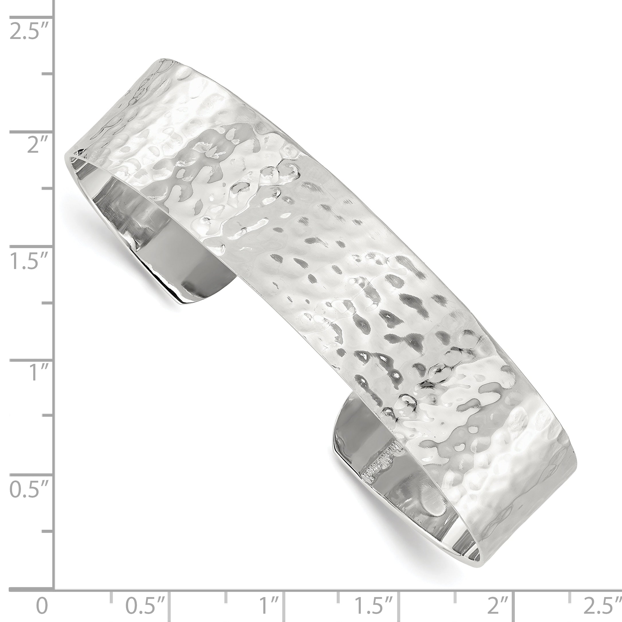 Sterling Silver Polished 15mm Flat Hammered Cuff Bangle