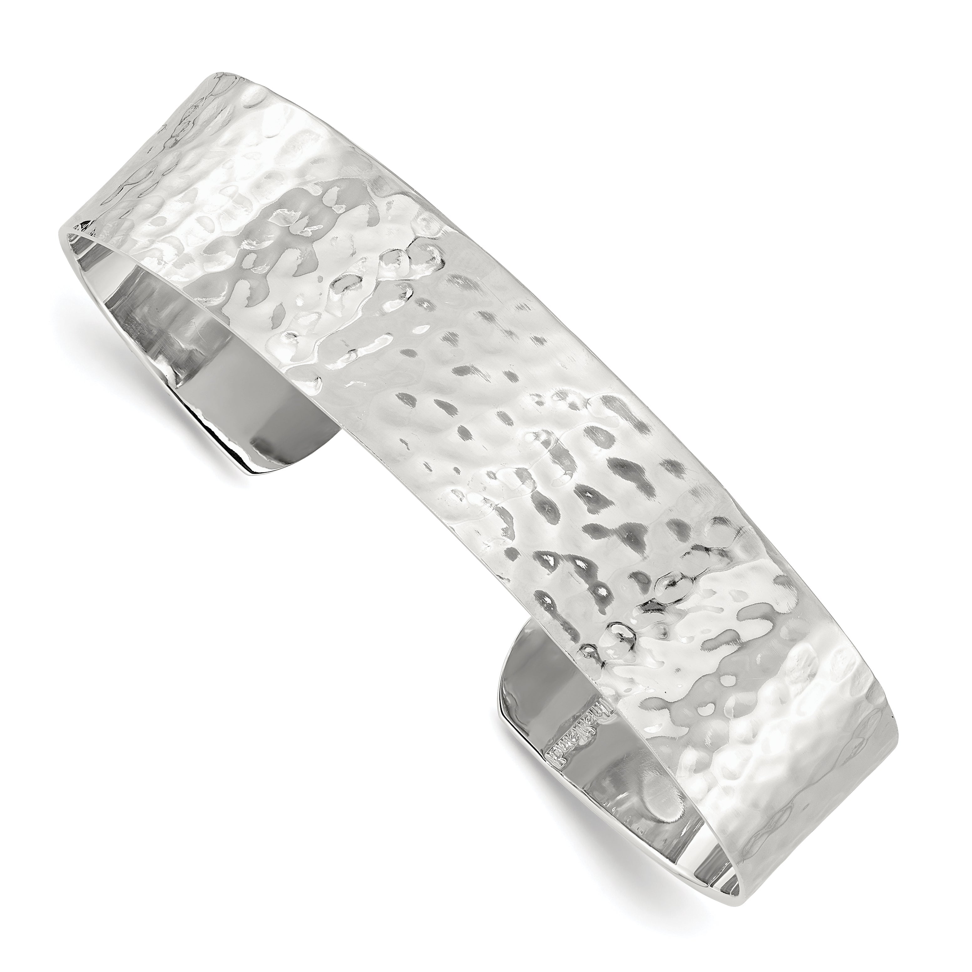 Sterling Silver Polished 15mm Flat Hammered Cuff Bangle Main image