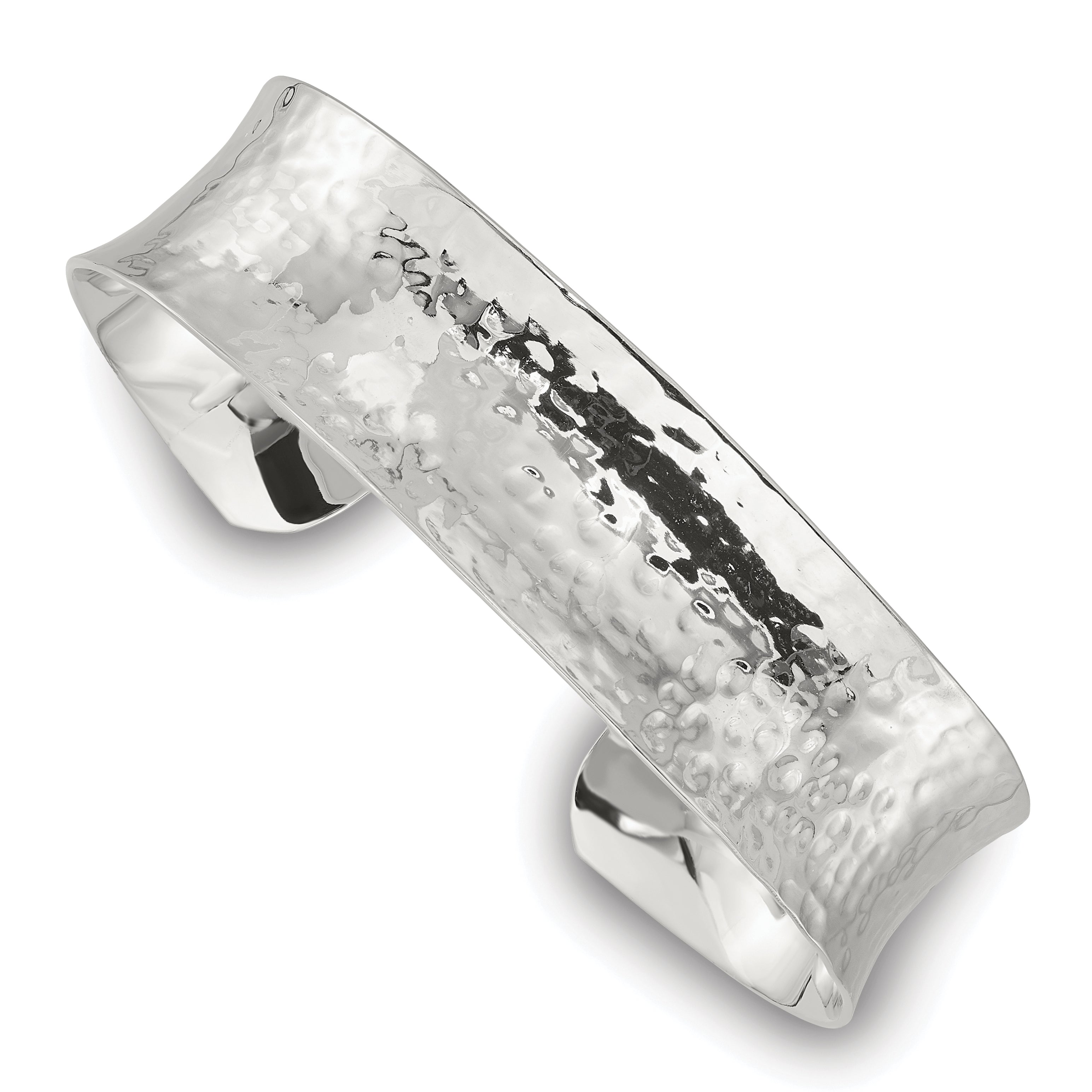 Sterling Silver Polished 15mm Concave Hammered Cuff Bangle Main image