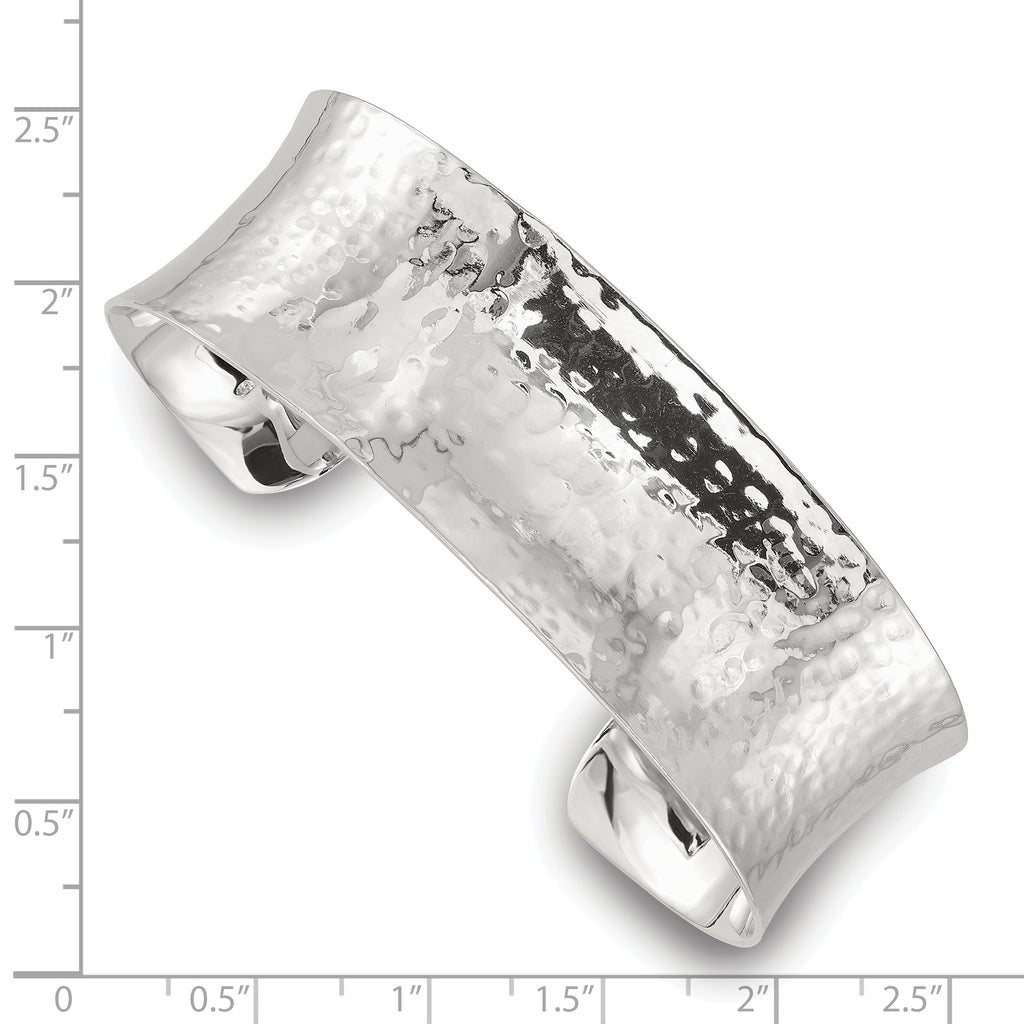 Sterling Silver Polished 20mm Concave Hammered Cuff Bangle