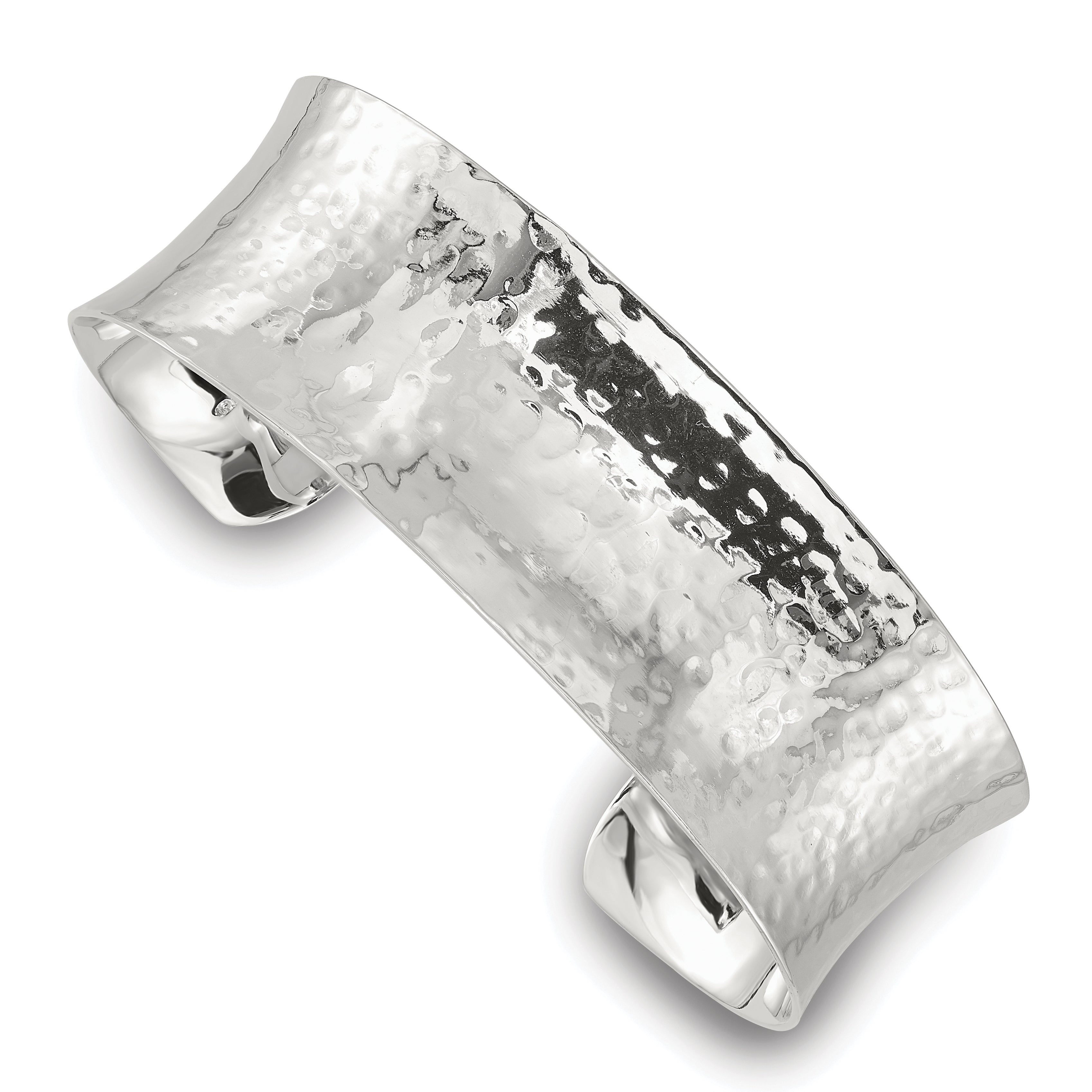 Sterling Silver Polished 20mm Concave Hammered Cuff Bangle Main image