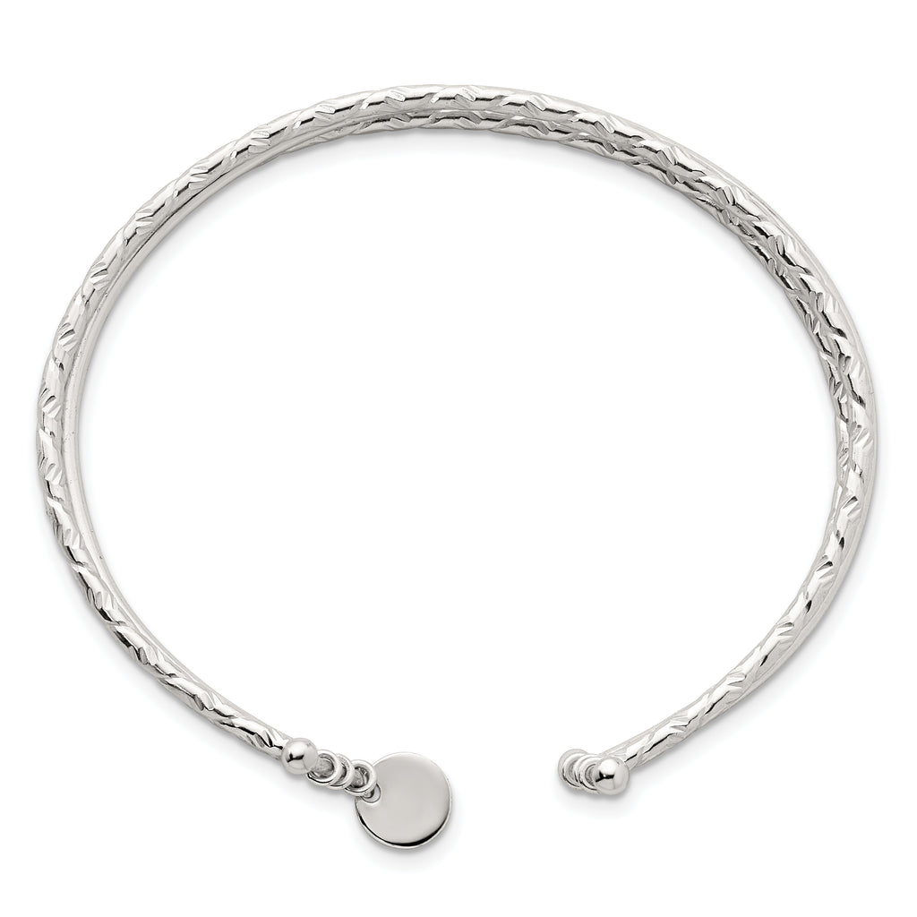 Sterling Silver Polished and Textured Triple Band Cuff Bangle Bracelet