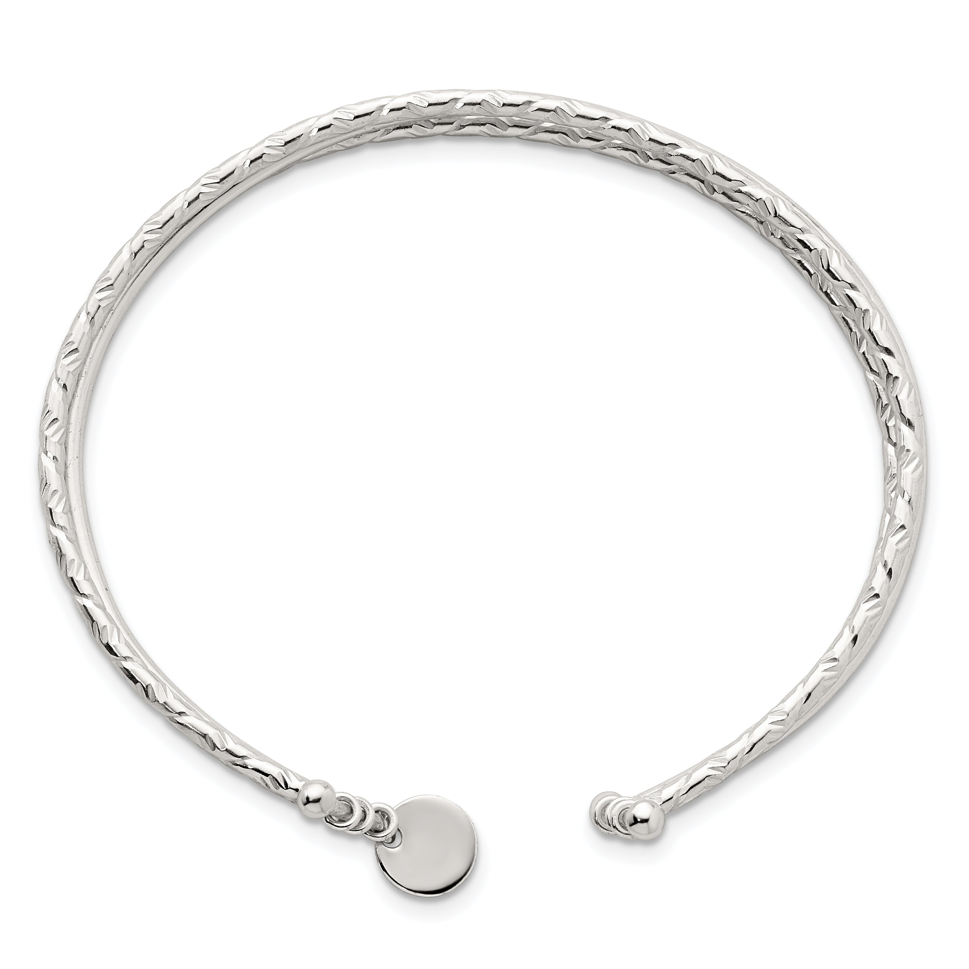 Sterling Silver Polished and Textured Triple Band Cuff Bangle Bracelet
