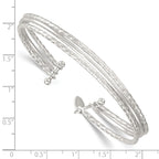 Sterling Silver Polished and Textured Triple Band Cuff Bangle Bracelet