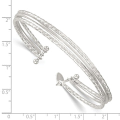 Sterling Silver Polished and Textured Triple Band Cuff Bangle Bracelet