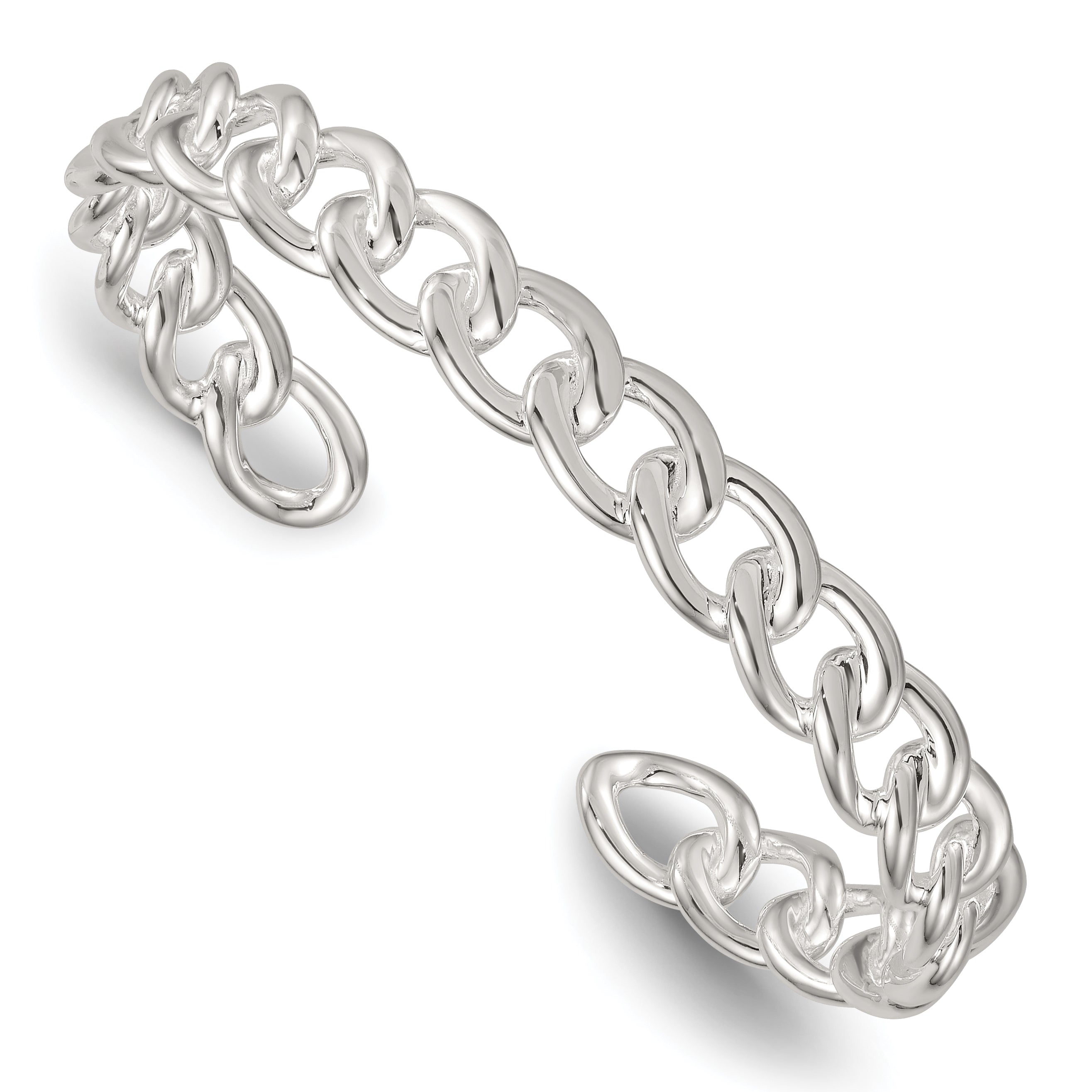 Sterling Silver Polished Curb Link Cuff Bangle
