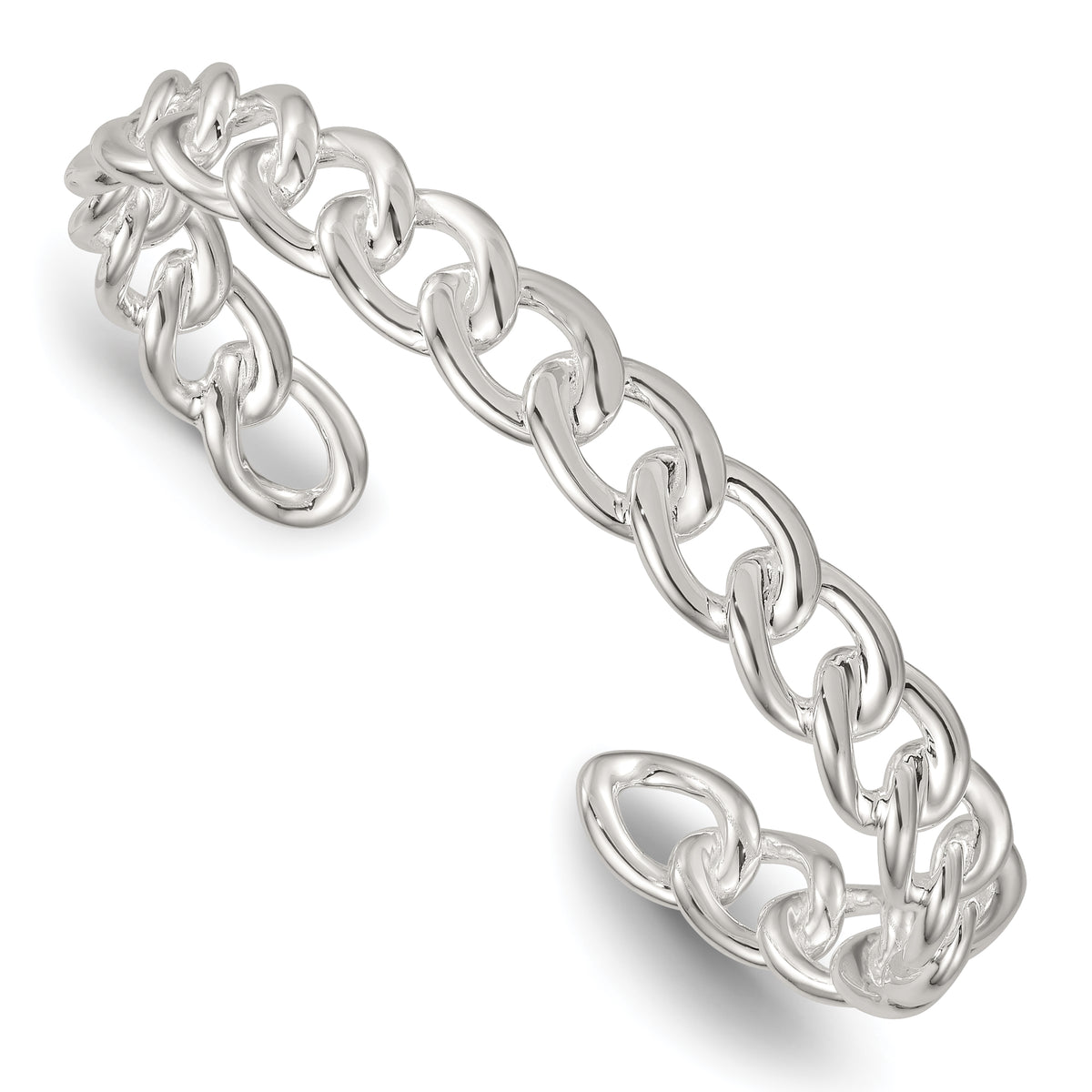 Sterling Silver Polished Curb Link Cuff Bangle