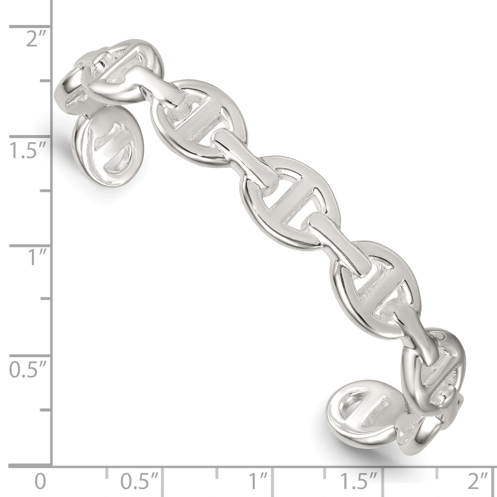 Sterling Silver Polished Anchor / Mariner Link Cuff Bangle