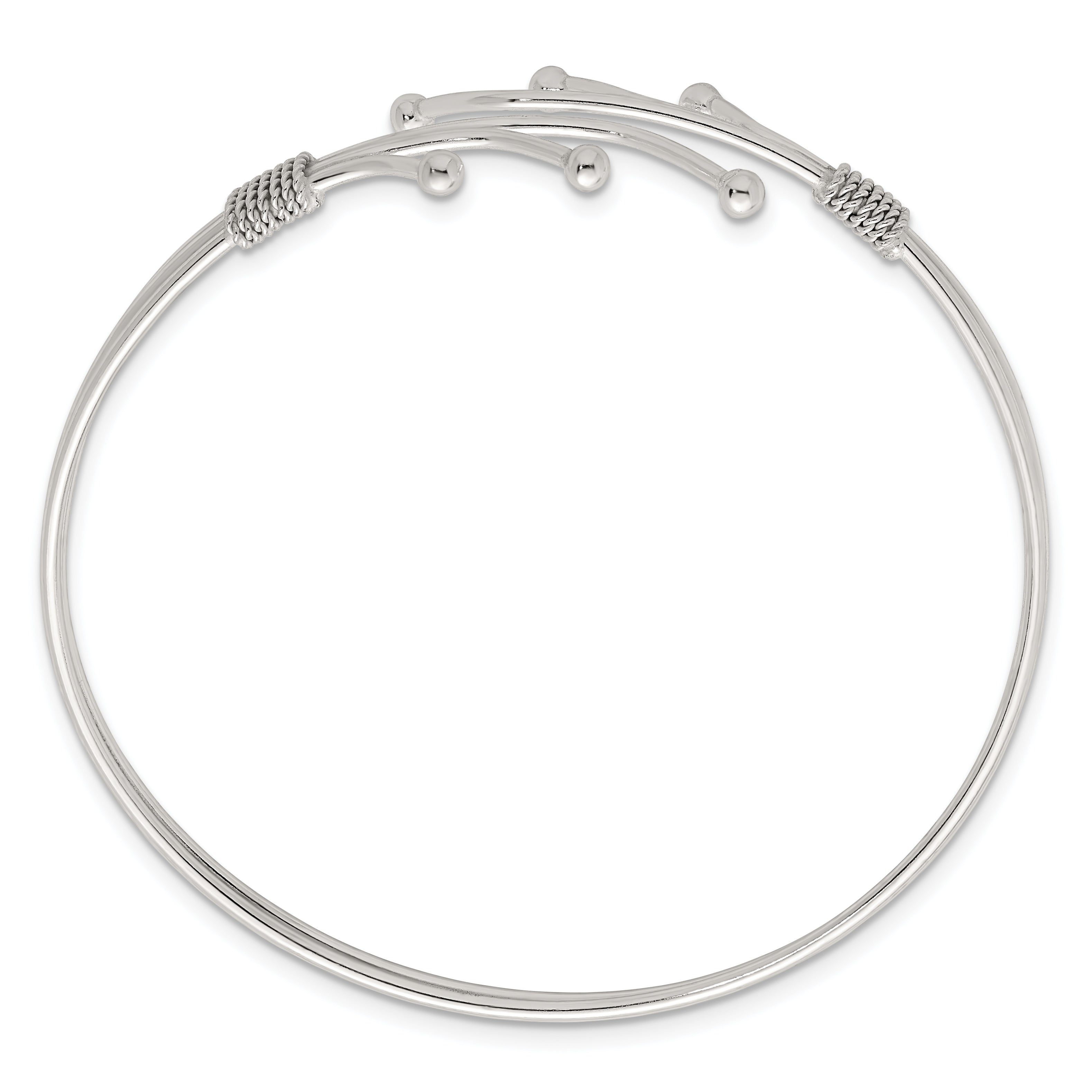 Sterling Silver Polished Twisted and Beaded Fancy Triple Band Cuff Bangle Bracelet