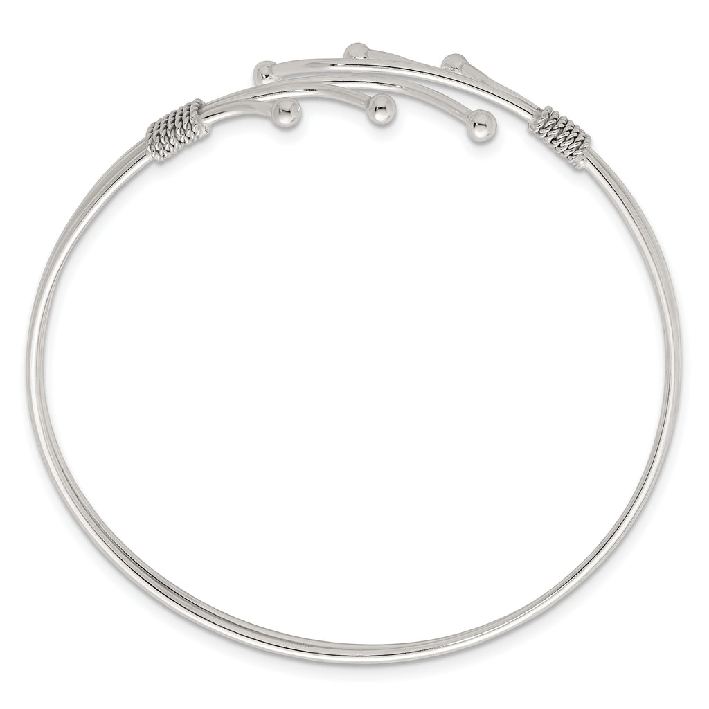 Sterling Silver Polished Twisted and Beaded Fancy Triple Band Cuff Bangle Bracelet