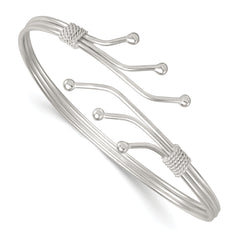 Sterling Silver Polished Twisted and Beaded Fancy Triple Band Cuff Bangle Bracelet