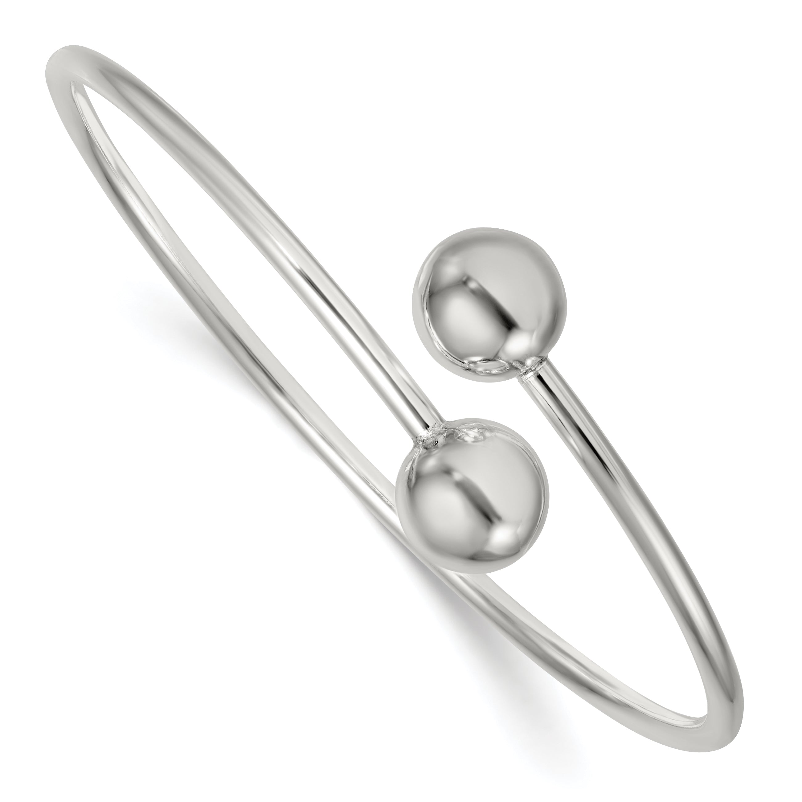 Sterling Silver Polished Ball Ends Flexible Cuff Bangle Main image
