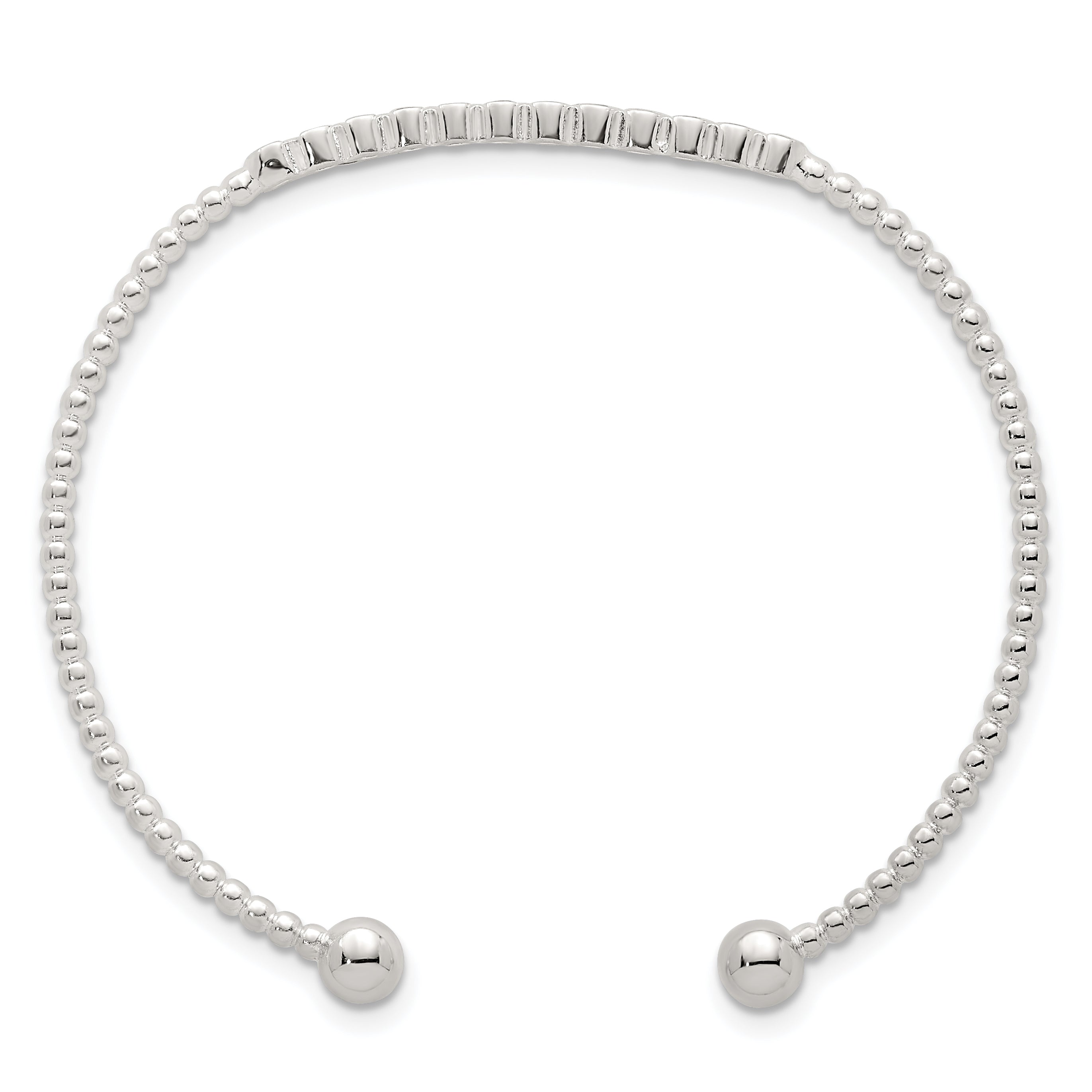 Sterling Silver Polished and Beaded Bezel Set CZ Bar Cuff Bangle Secondary image