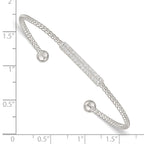 Sterling Silver Polished and Beaded CZ Bar Cuff Bangle