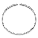 Sterling Silver Rhodium-plated Polished CZ Pointed Ends Flexible Cuff Bangle