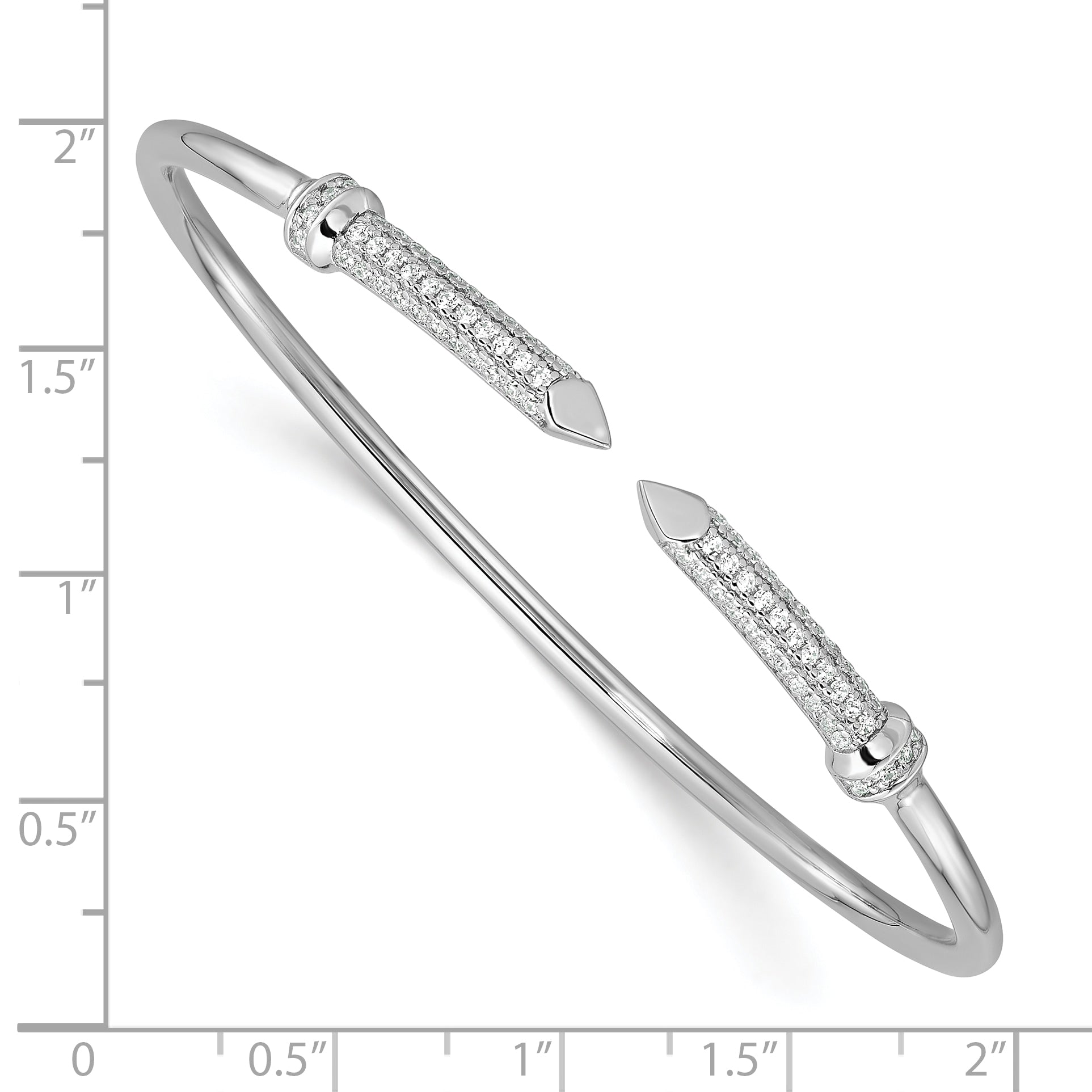 Sterling Silver Rhodium-plated Polished CZ Pointed Ends Flexible Cuff Bangle
