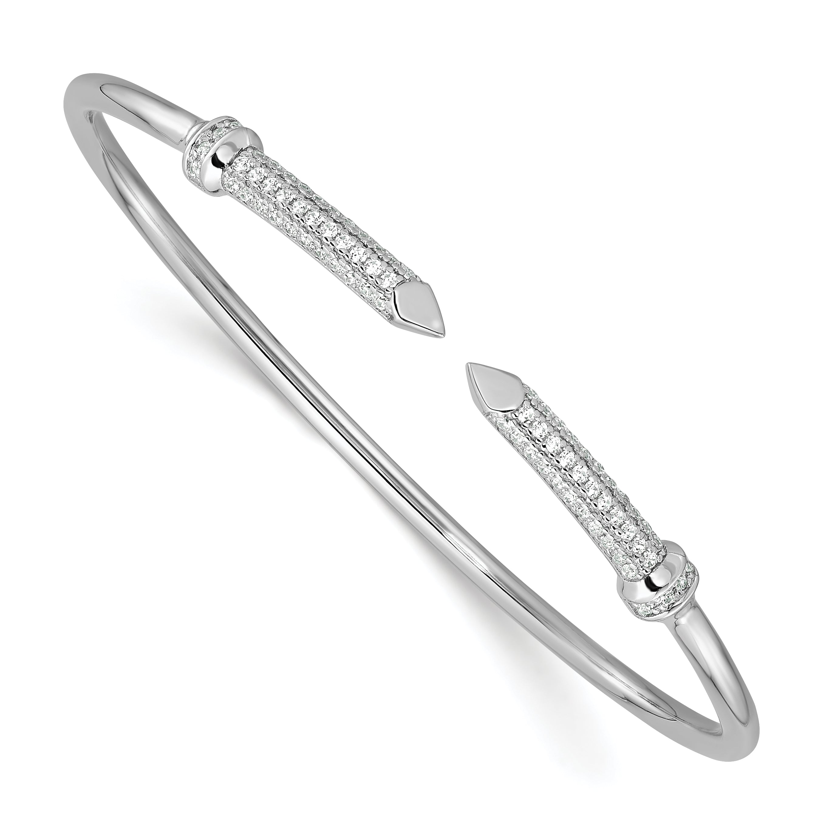 Sterling Silver Rhodium-plated Polished CZ Pointed Ends Flexible Cuff Bangle Main image