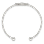 Sterling Silver Polished and Beaded Pave CZ Triple Circle Cuff Bangle